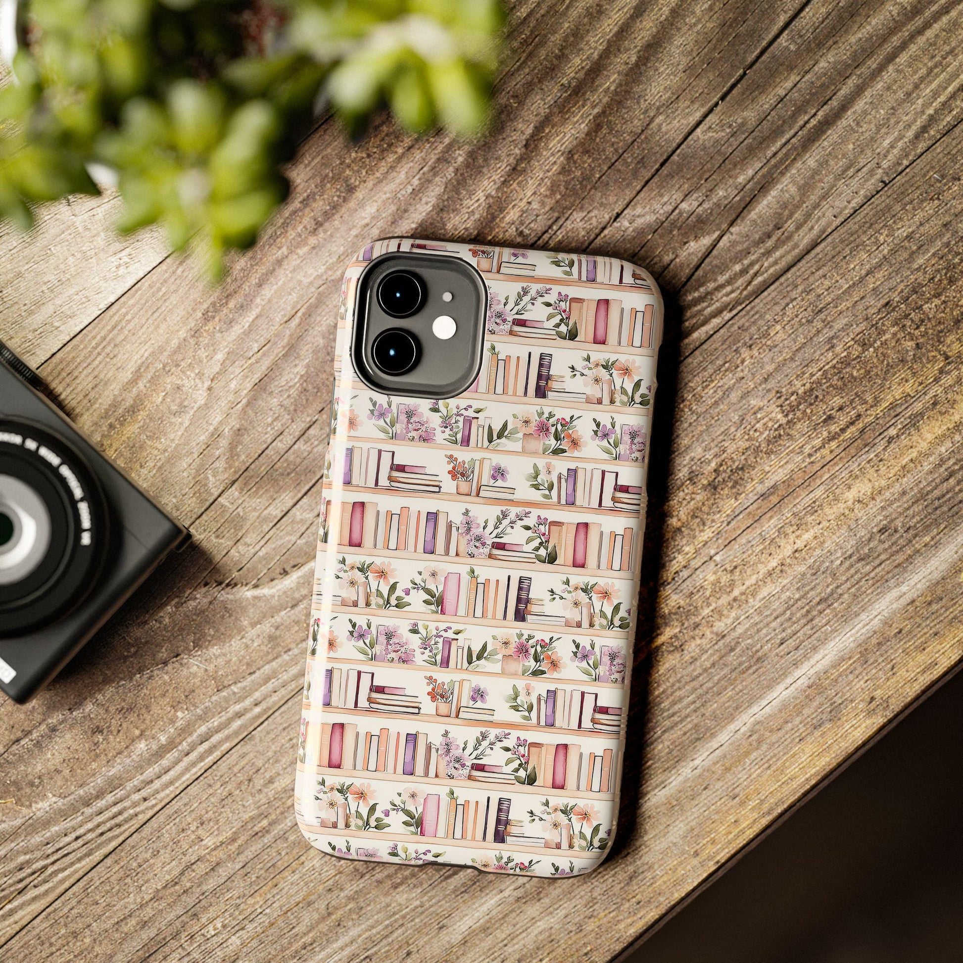 Book Lover Floral Phone Case, Cozy Bookshelf Cottagecore iPhone cover