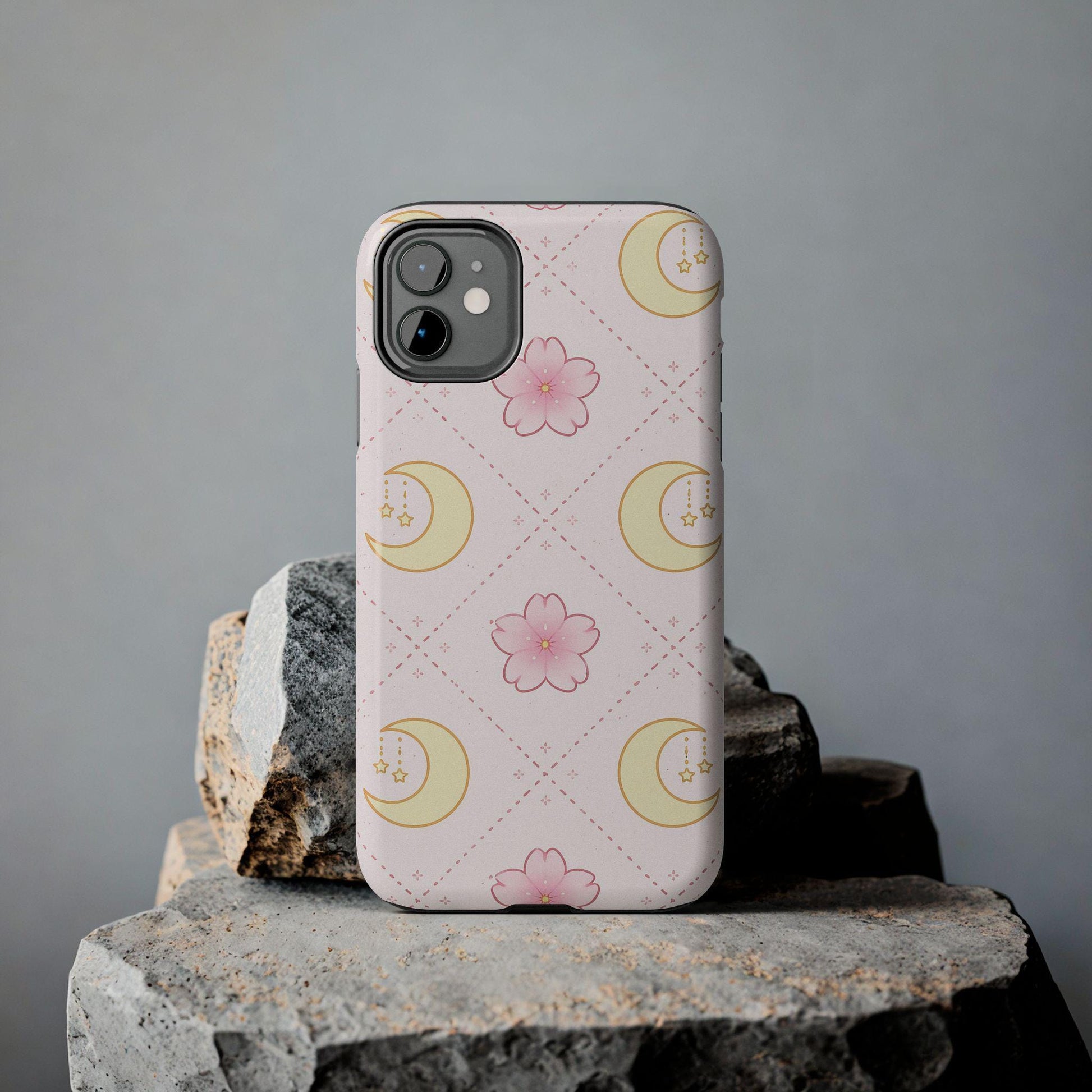 Moon Floral Phone Case, Pink Celestial iPhone cover