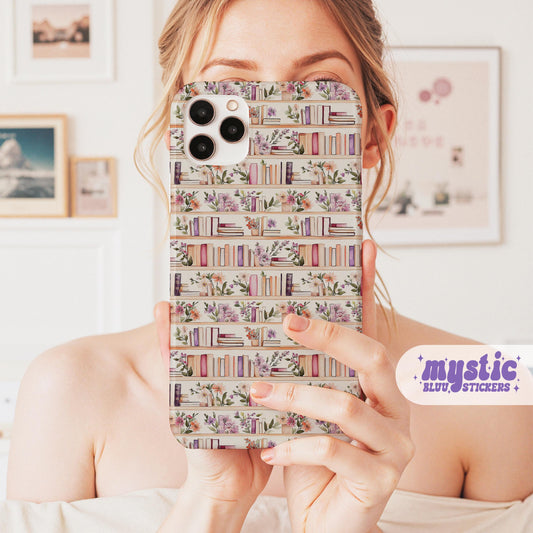 Book Lover Floral Phone Case, Cozy Bookshelf Cottagecore iPhone cover