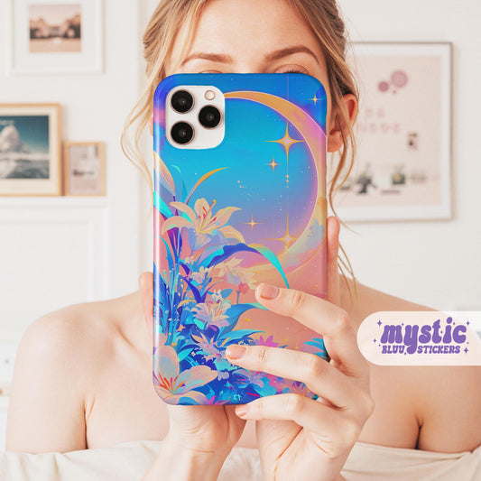 Pastel Crescent Moon phone case | dreamy floral celestial iPhone cover