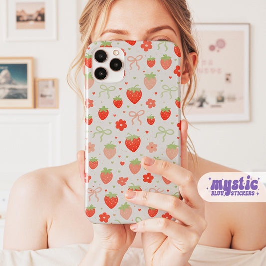 Strawberry Daisy Phone Case, Pink Cute iPhone Cover