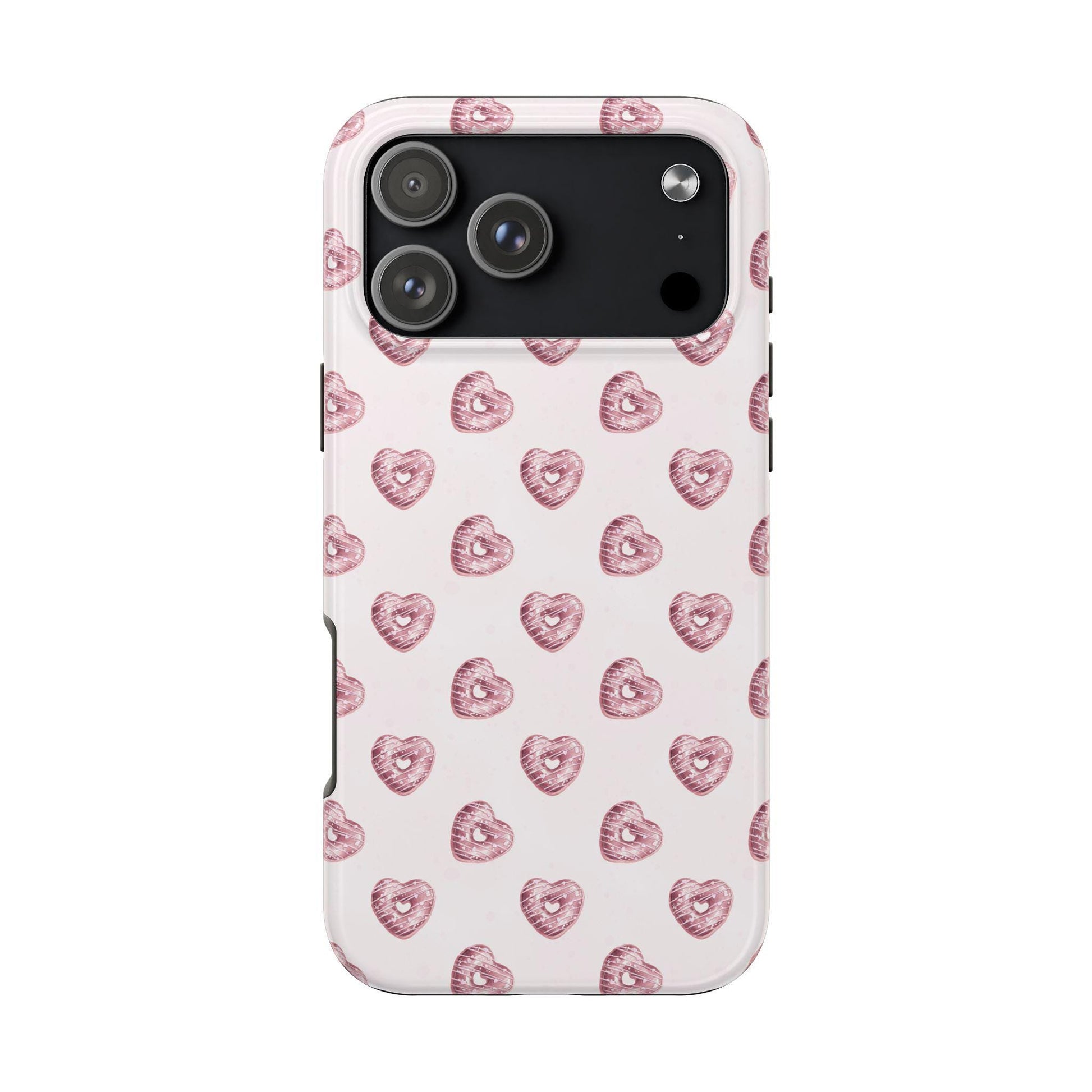 Pink Chocolate Heart Donut Phone Case, Cute iPhone Cover