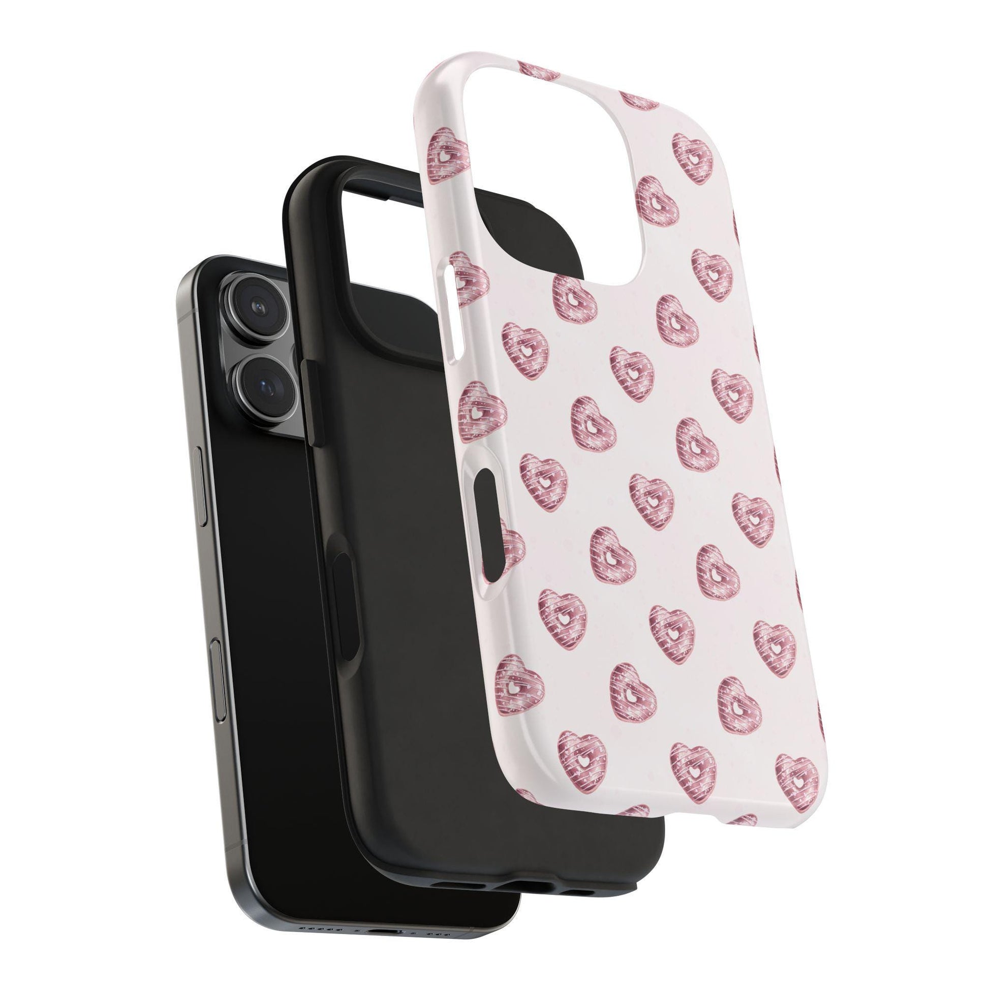 Pink Chocolate Heart Donut Phone Case, Cute iPhone Cover