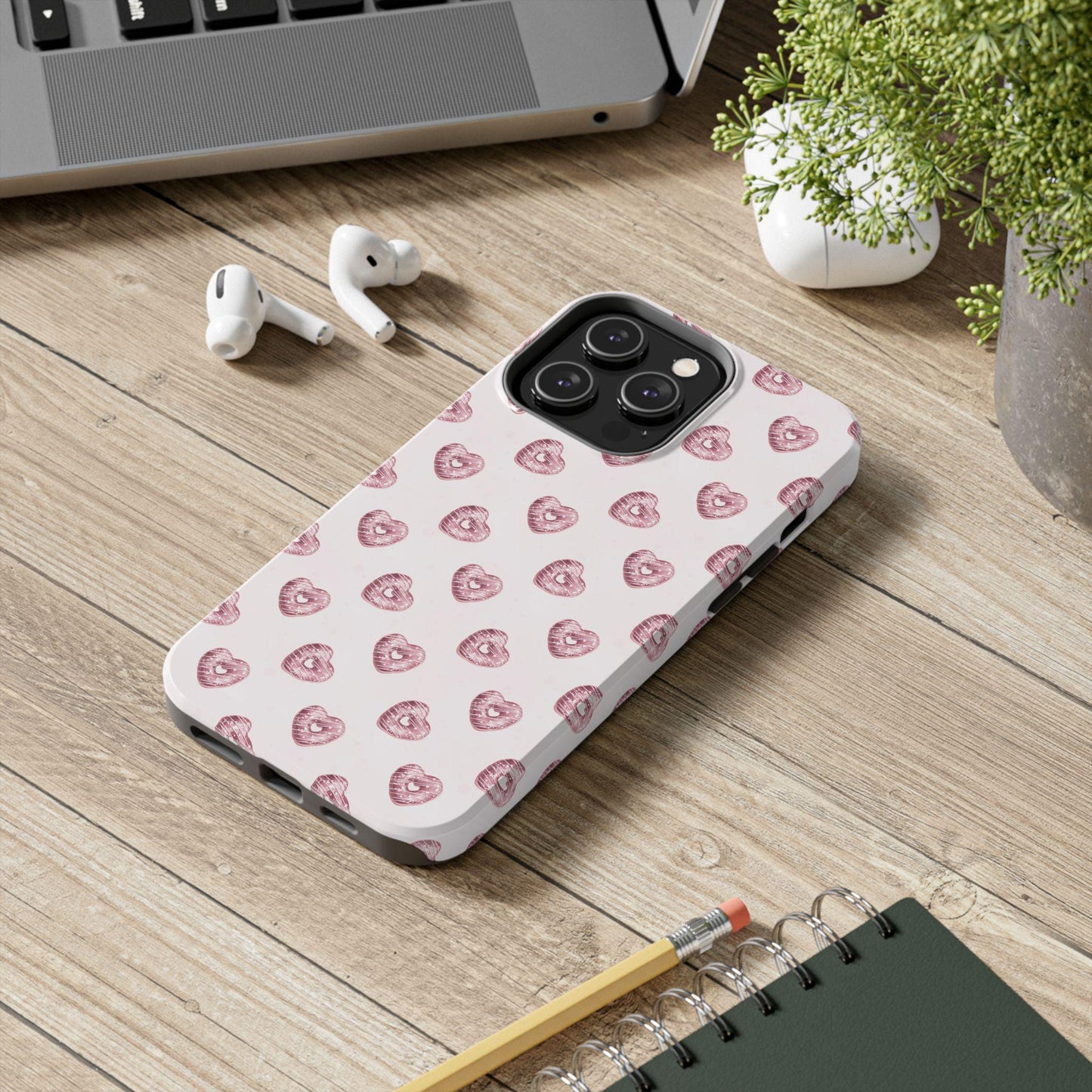 Pink Chocolate Heart Donut Phone Case, Cute iPhone Cover