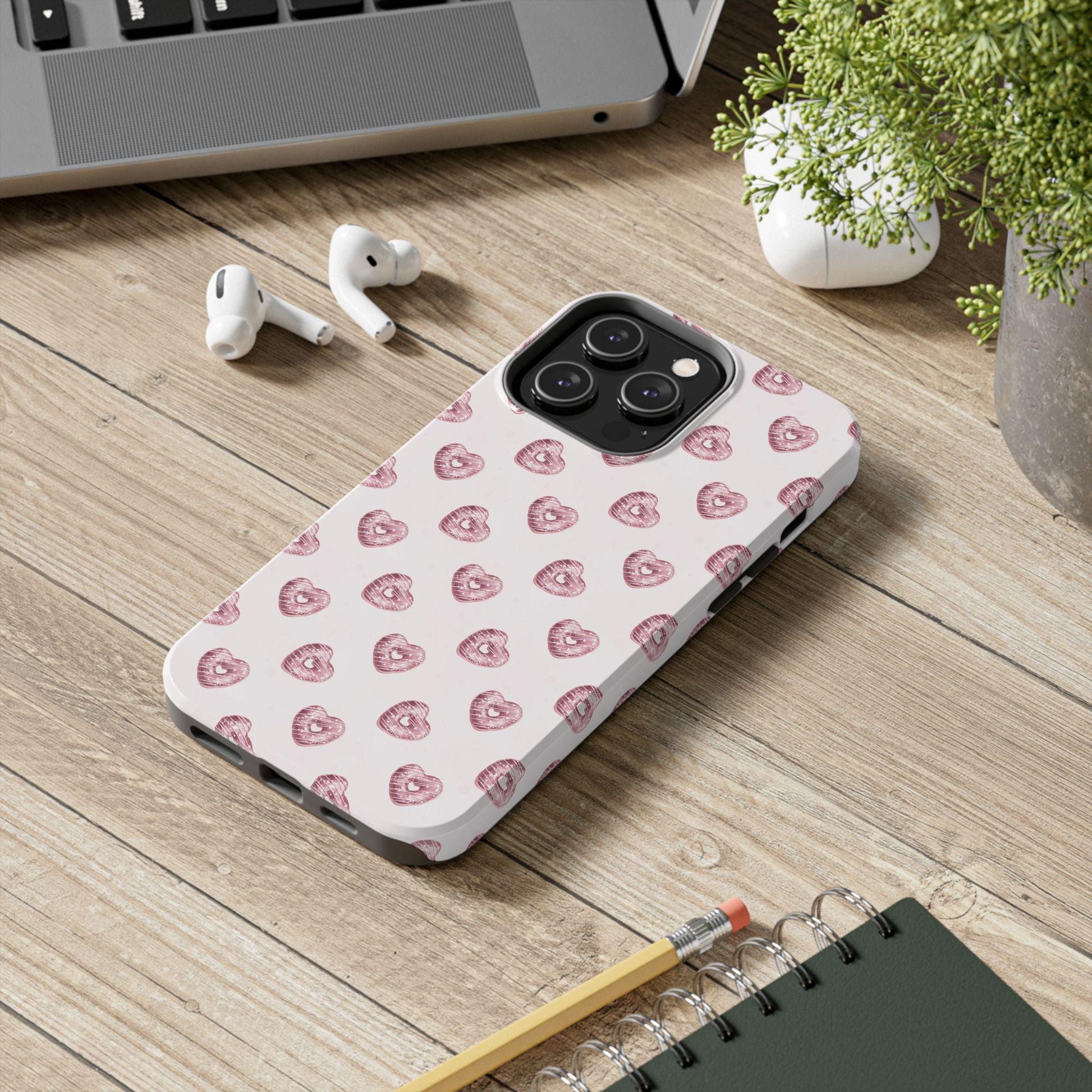 Pink Chocolate Heart Donut Phone Case, Cute iPhone Cover