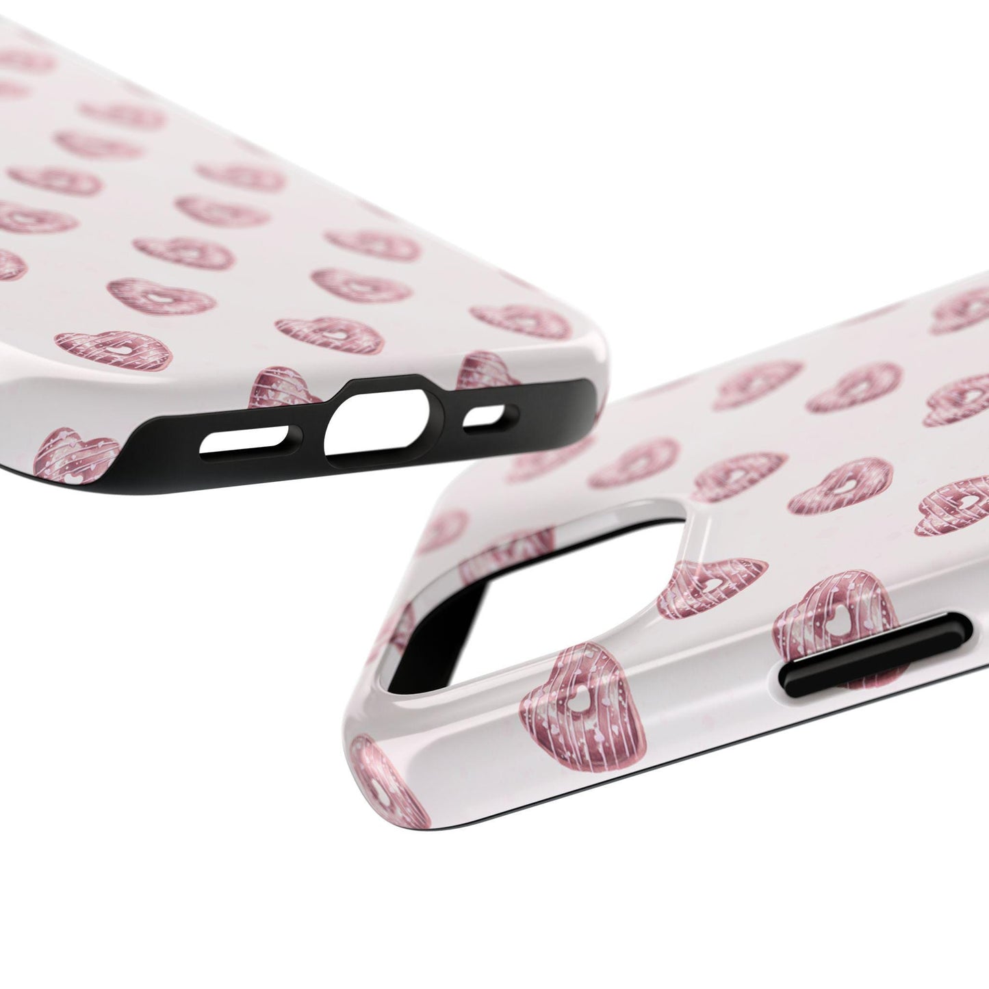 Pink Chocolate Heart Donut Phone Case, Cute iPhone Cover