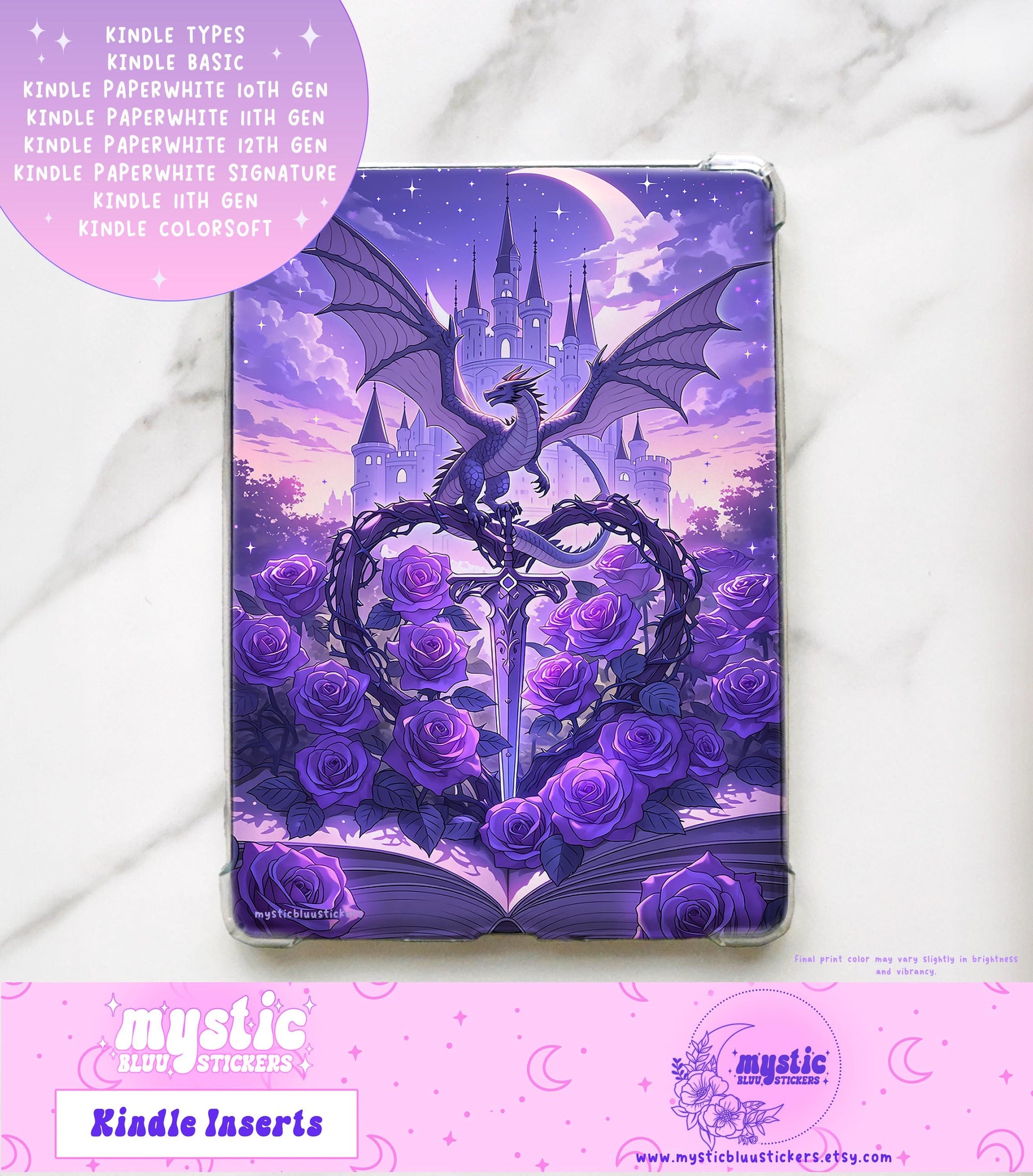 Fantasy Reading Kindle Insert: Dragon Paperwhite Cardstock, Bookish Gift