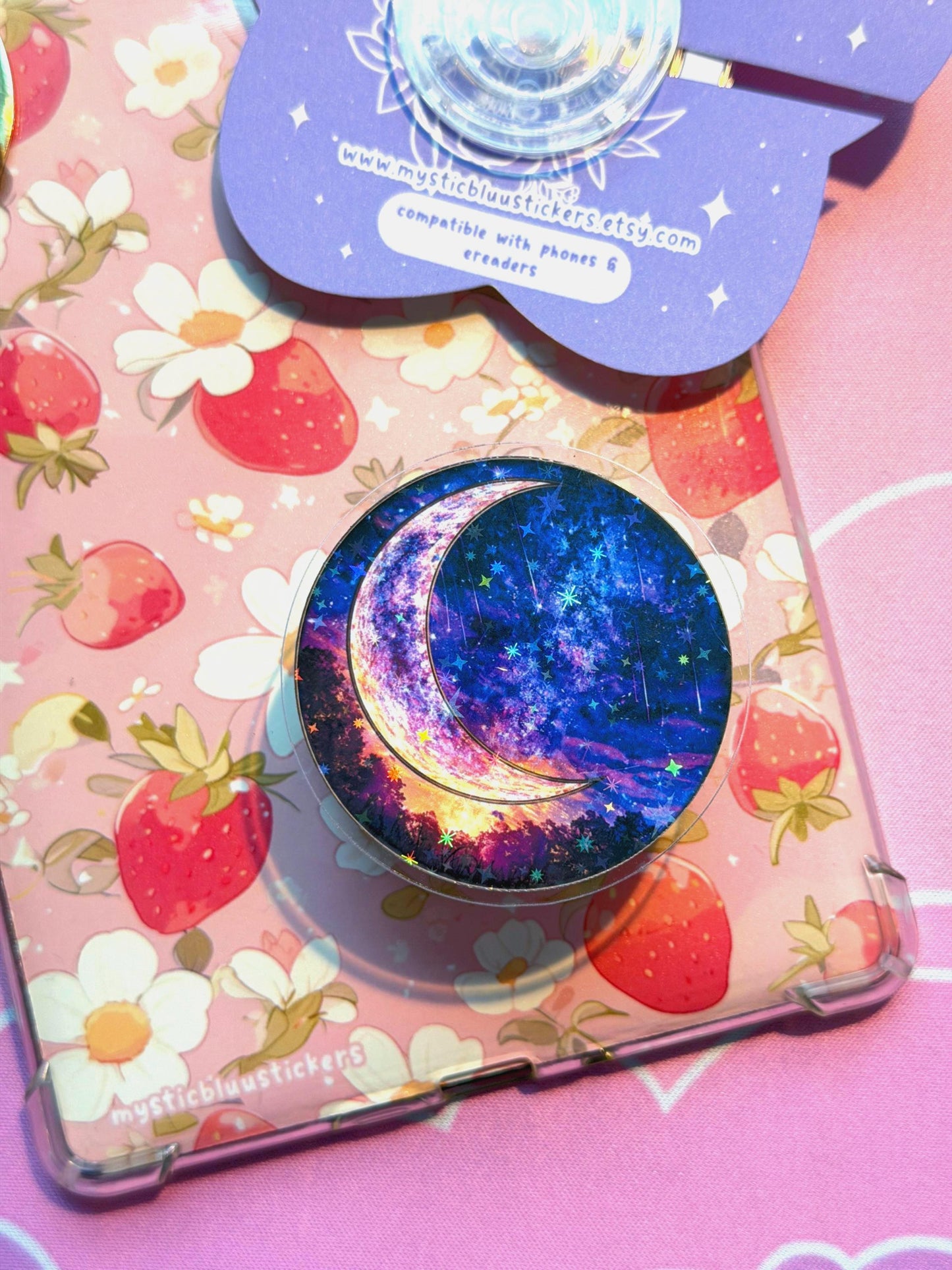 Celestial Moon MagSafe Kindle Grip: Holographic 2D Night Sky Phone Grip