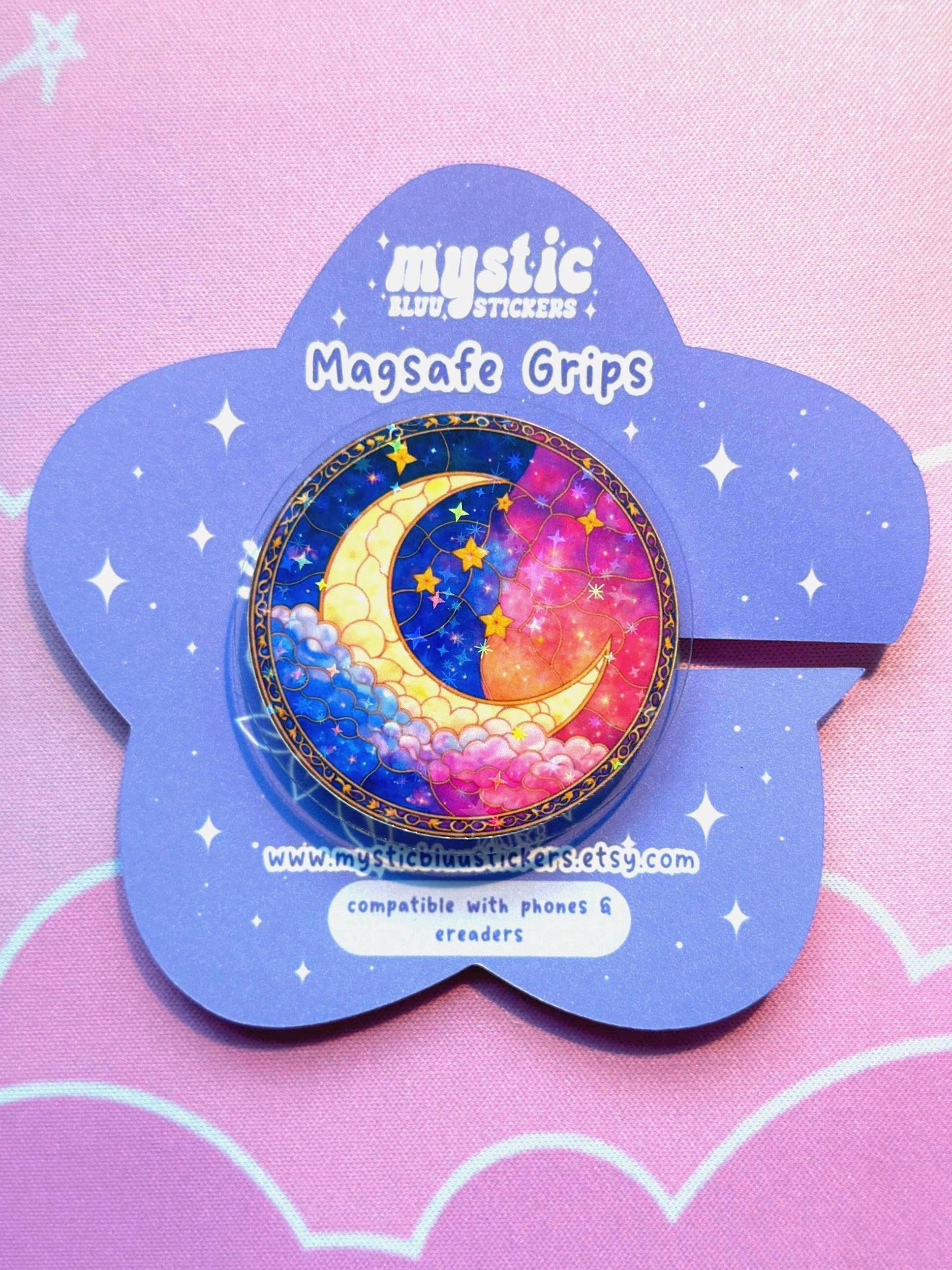Celestial Moon MagSafe Kindle Grip: Holographic 2D Night Sky Phone Grip