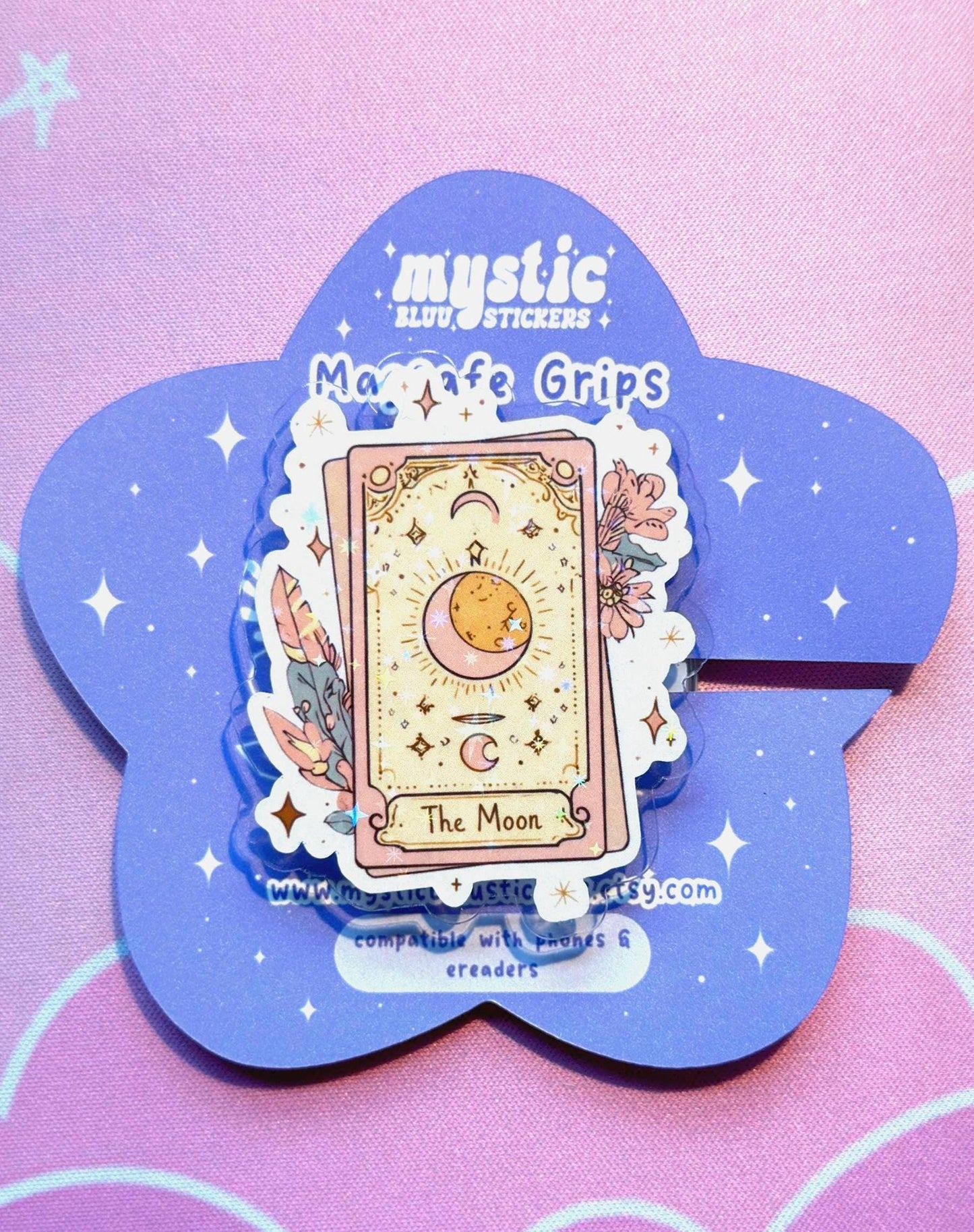 Tarot The Moon MagSafe Kindle Grip: Holographic 2D Celestial Phone Grip