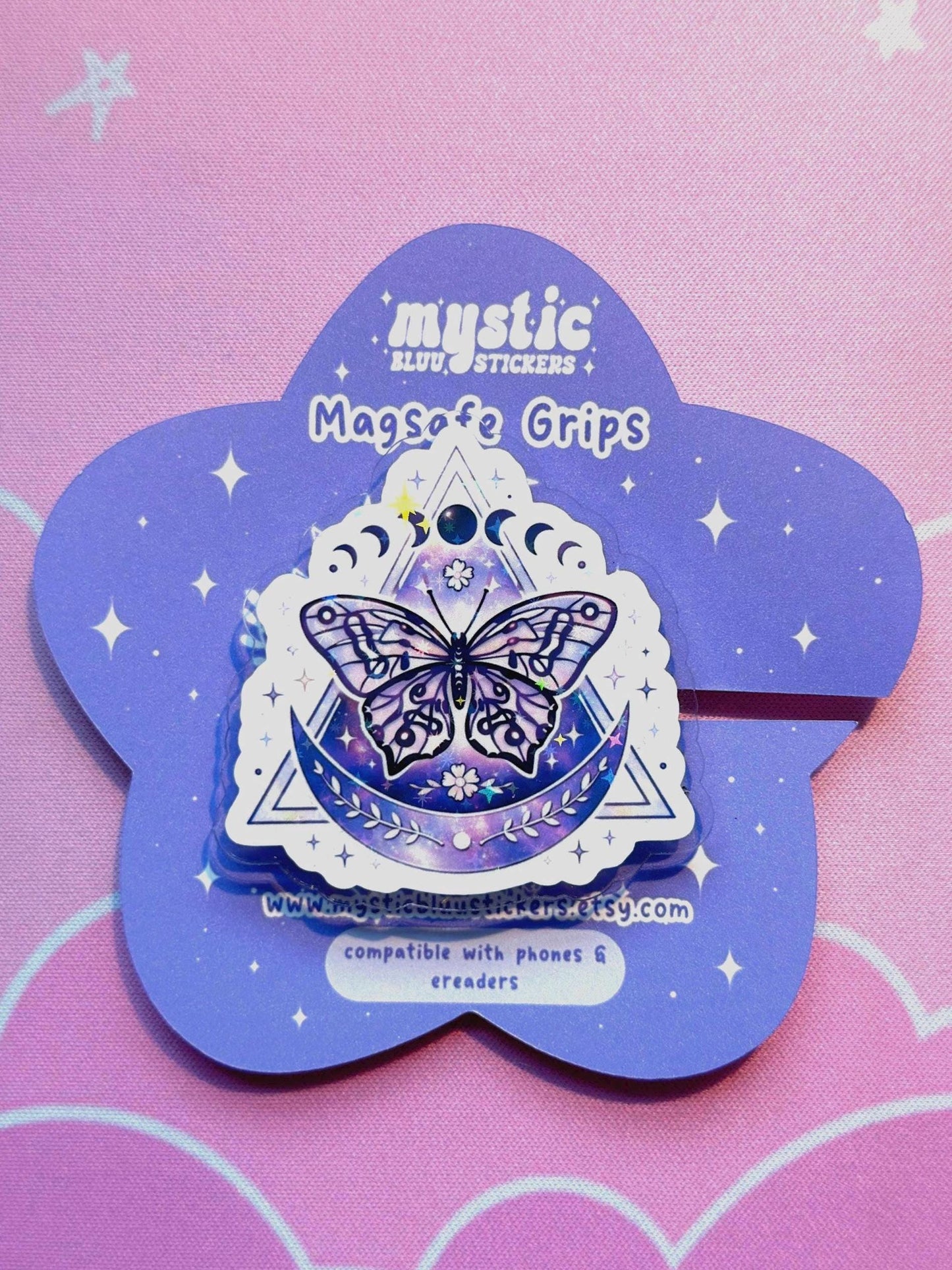 Mystic Moth MagSafe Kindle Grip: Holographic 2D Celestial Phone Grip