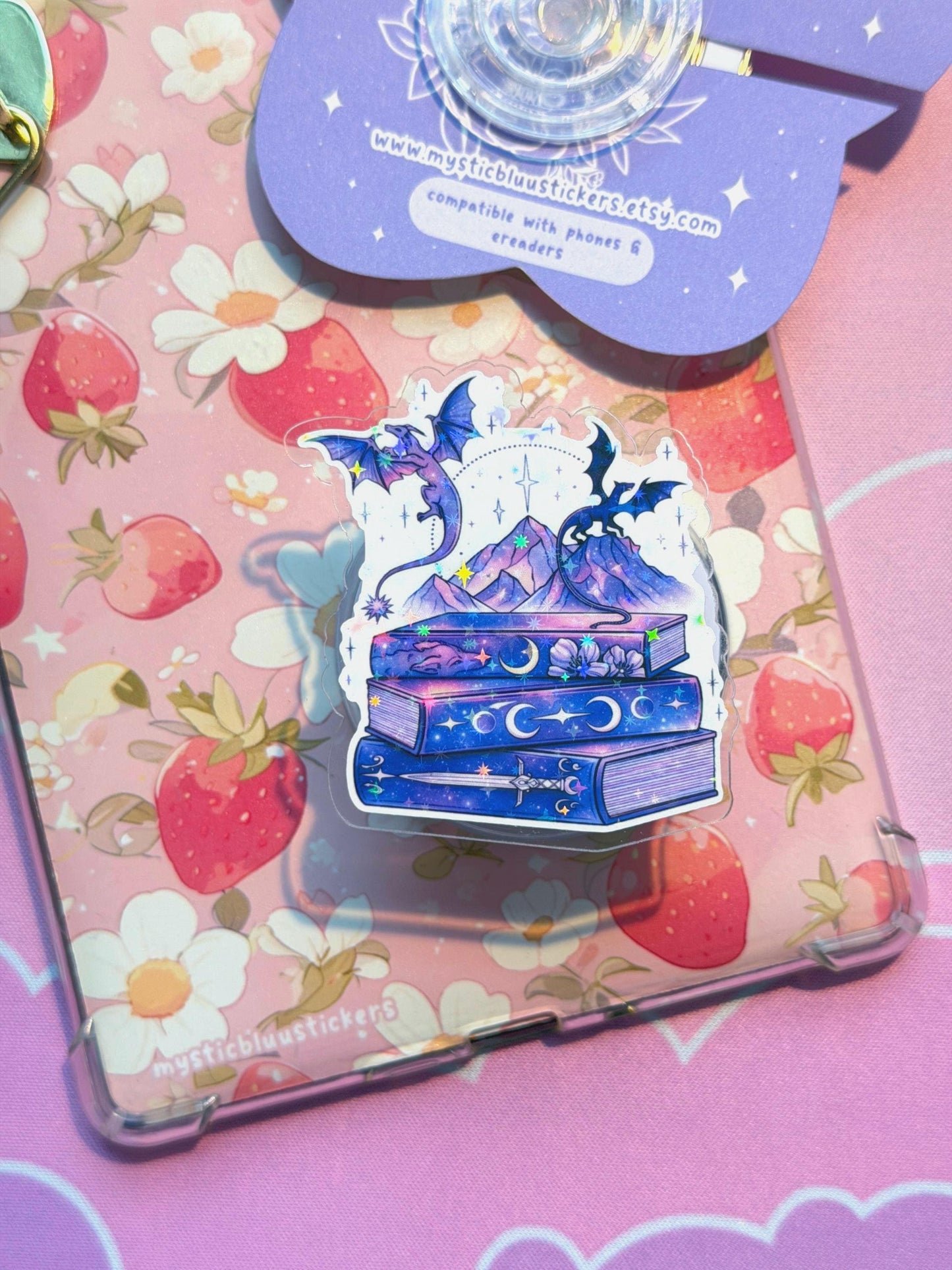 Fantasy Book MagSafe Kindle Grip: Holographic 2D Dragon Phone Grip