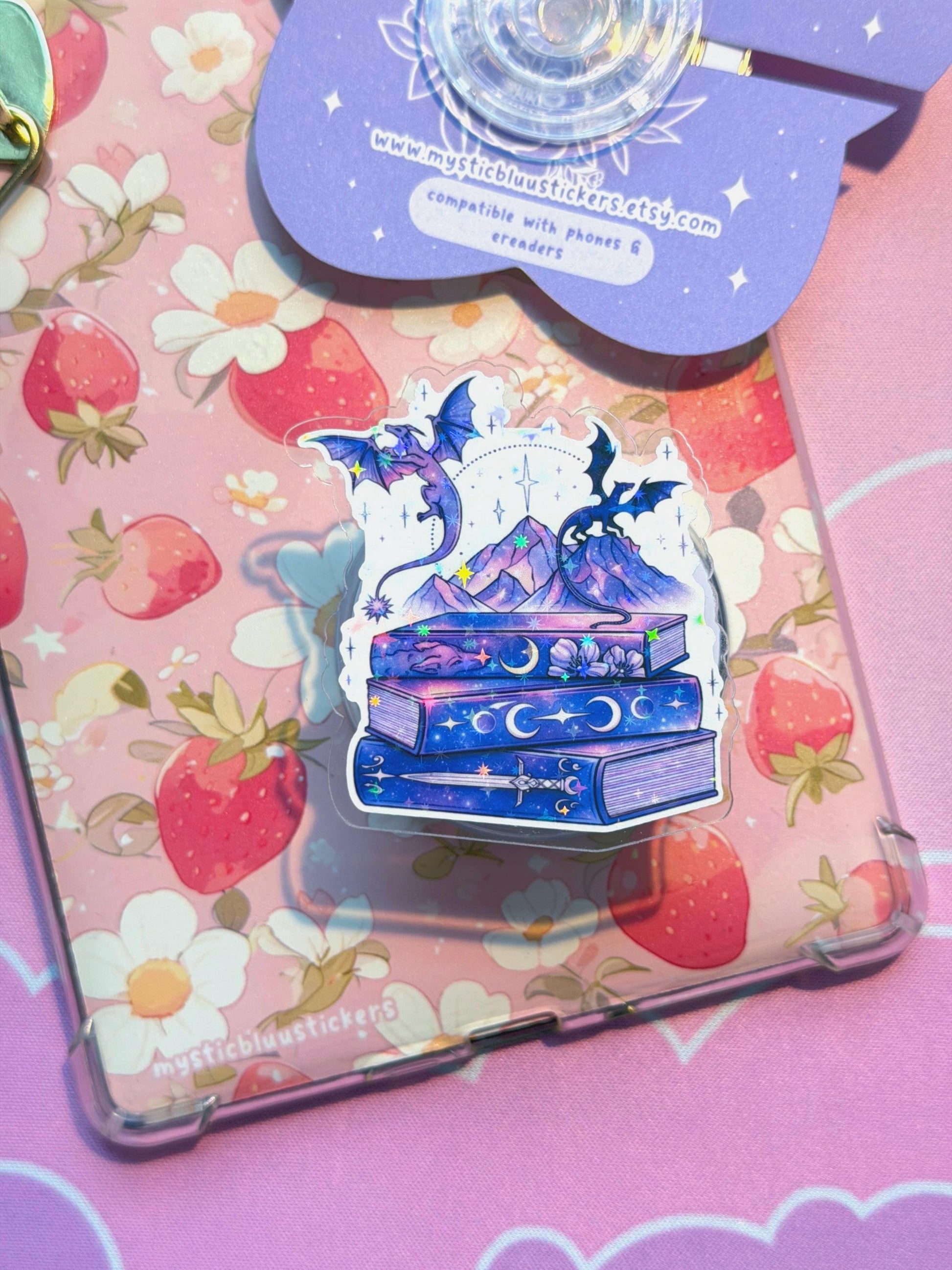 Fantasy Book MagSafe Kindle Grip: Holographic 2D Dragon Phone Grip