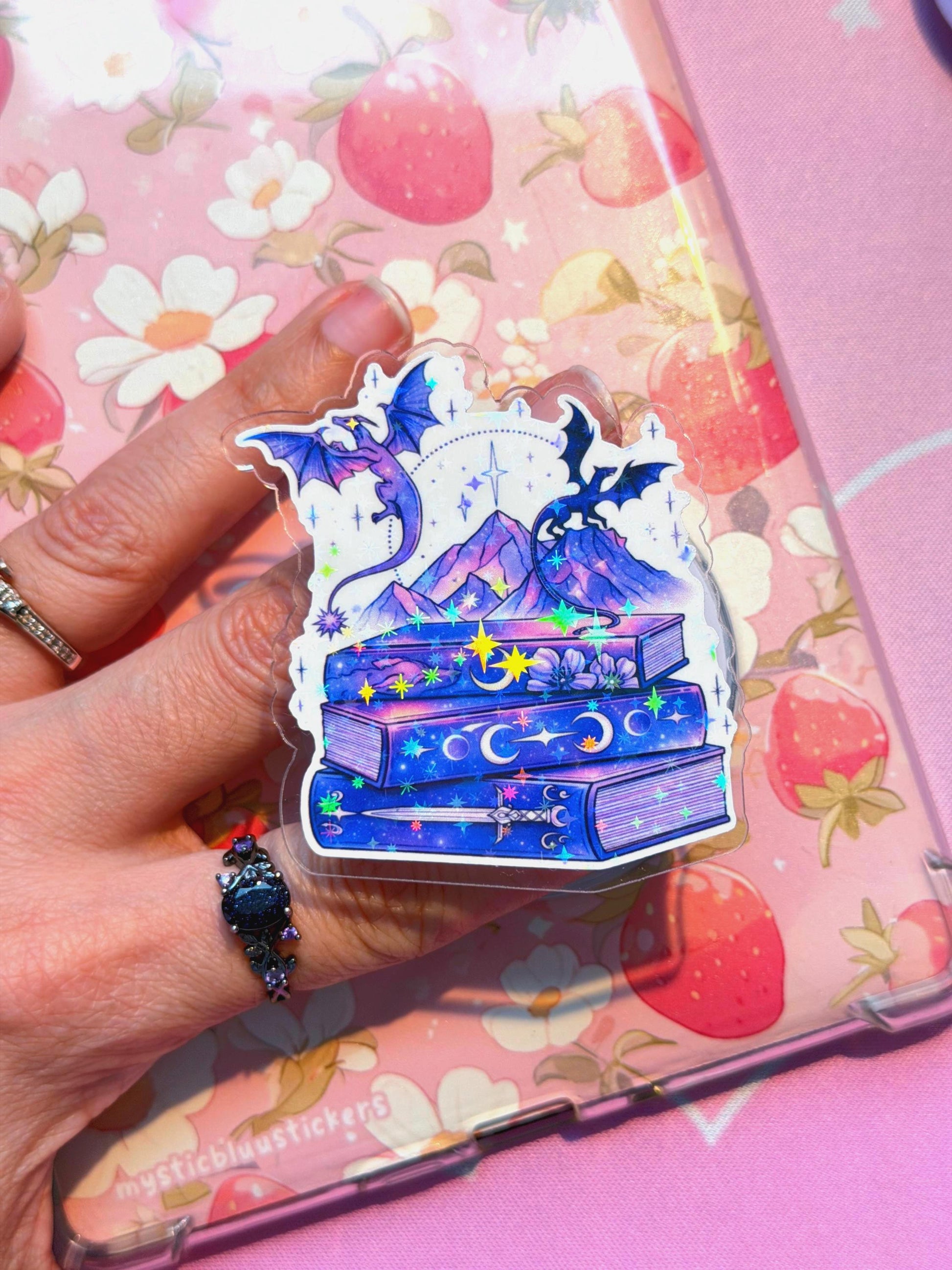 Fantasy Book MagSafe Kindle Grip: Holographic 2D Dragon Phone Grip