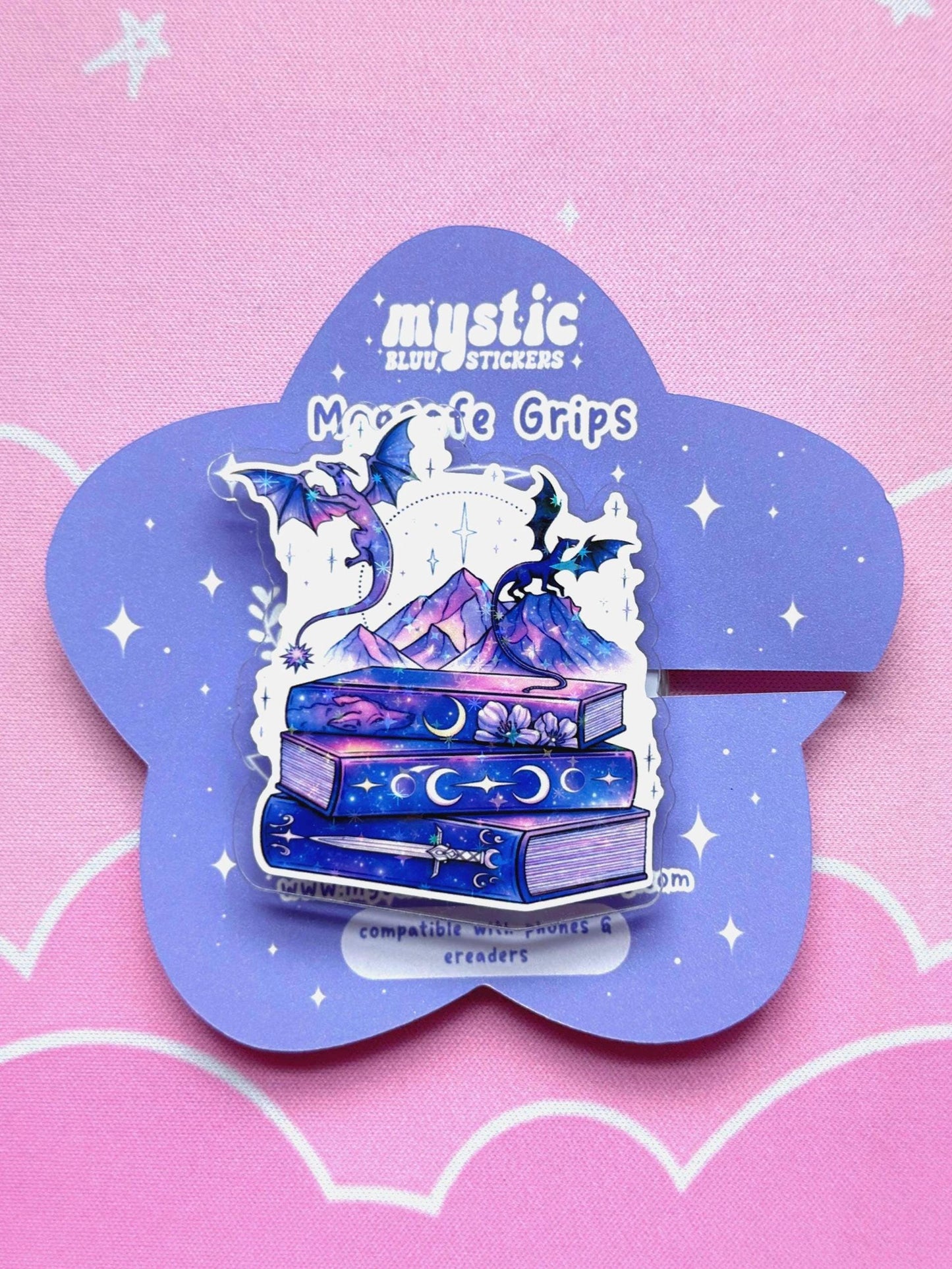 Fantasy Book MagSafe Kindle Grip: Holographic 2D Dragon Phone Grip