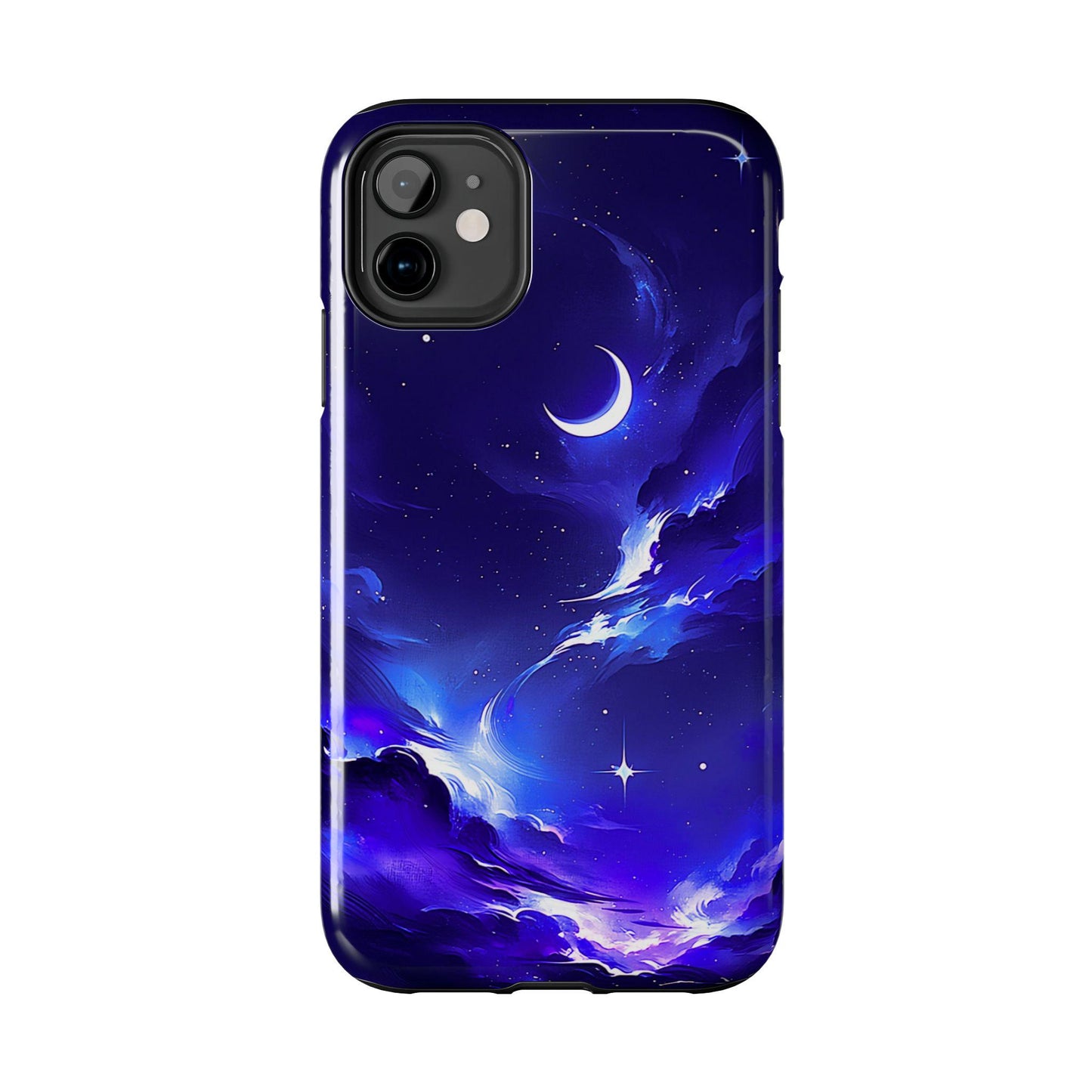 Celestial Moon iPhone Case, Indigo Night Sky Design