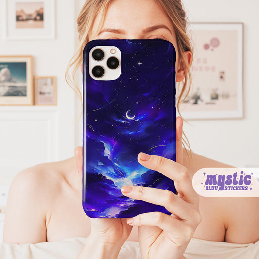 Blue Moon Phone Case, Celestial Night Sky iPhone Cover iPhone 17 16 15 14 Pro Max Samsung s23 s24 s25
