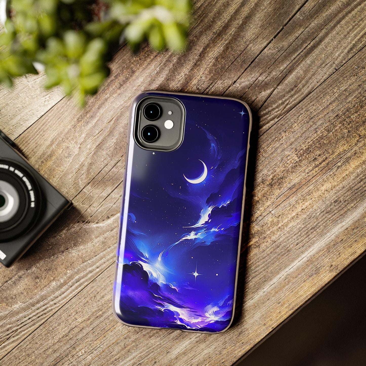 Celestial Moon iPhone Case, Indigo Night Sky Design