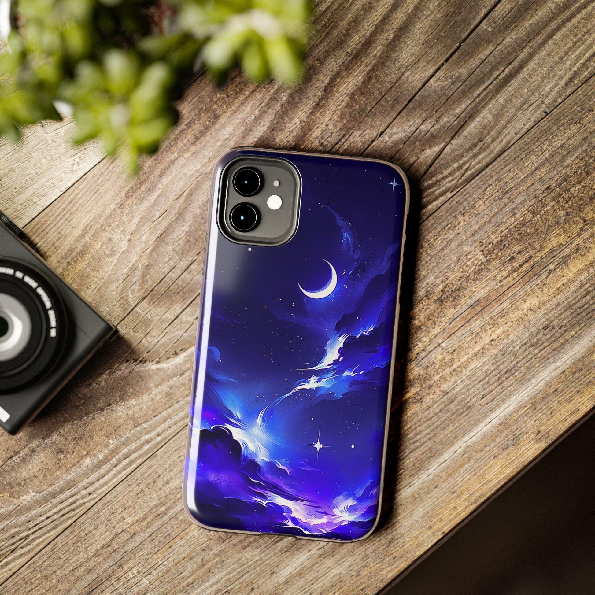 Celestial Moon iPhone Case, Indigo Night Sky Design