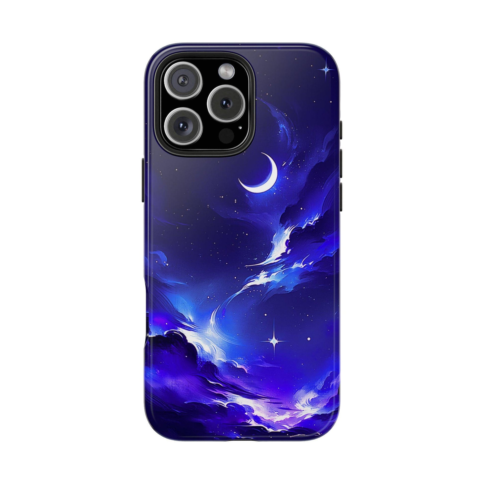 Celestial Moon iPhone Case, Indigo Night Sky Design