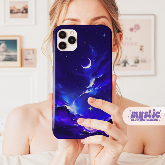 Celestial Moon iPhone Case, Indigo Night Sky Design