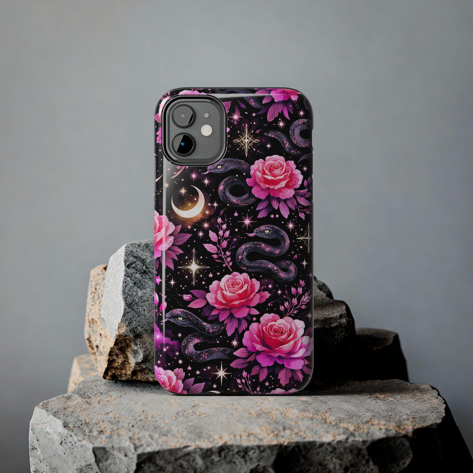 Celestial Moon Phone Case, Rose Snake iPhone Cover iPhone 17 16 15 14 Pro Max Samsung s23 s24 s25