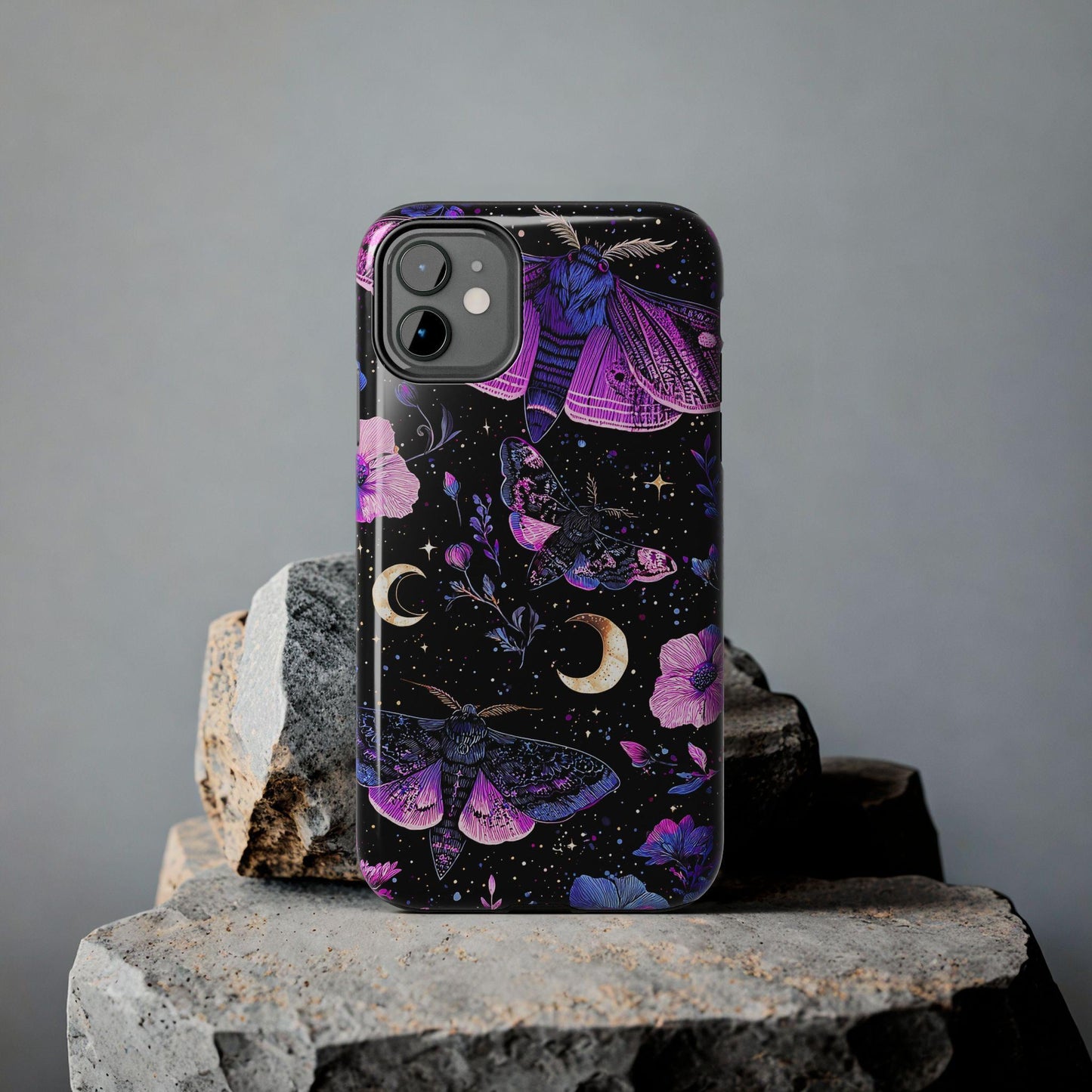 Celestial Moth Moon Phone Case, Mystic Floral iPhone Cover