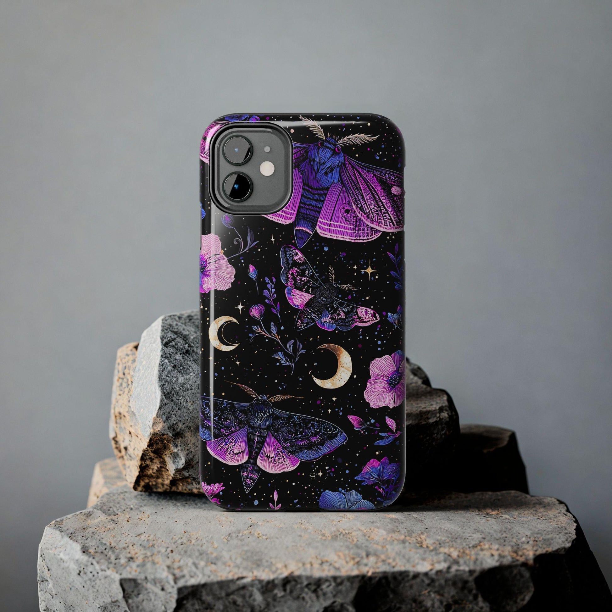 Celestial Moth Moon Phone Case, Mystic Floral iPhone Cover