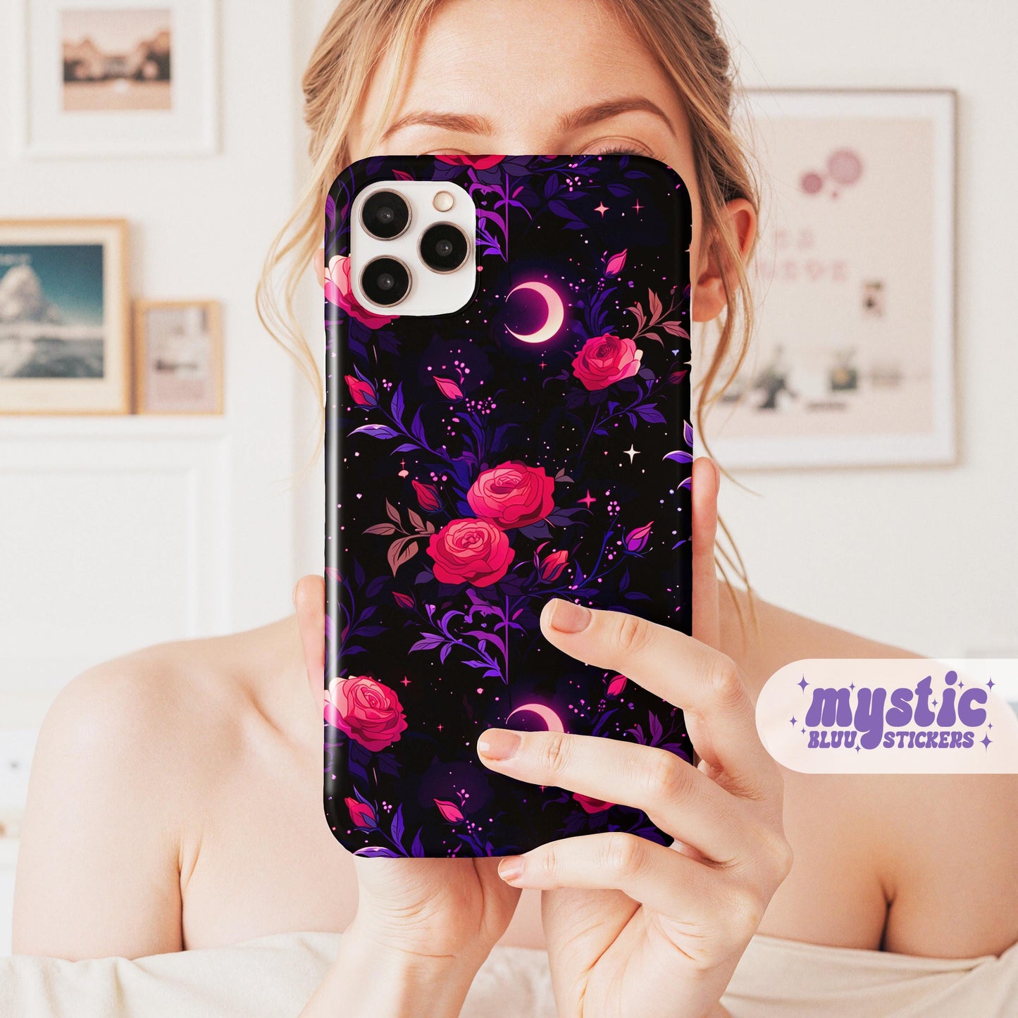 Celestial Moon Phone Case, Rose iPhone Cover iPhone 17 16 15 14 Pro Max Samsung s23 s24 s25