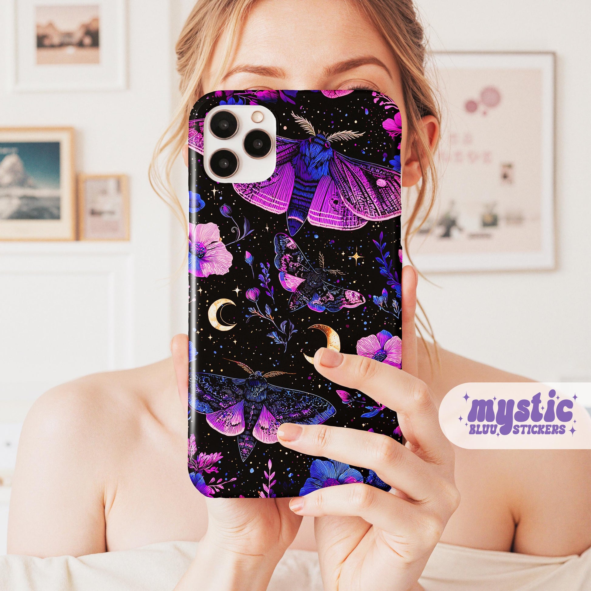Celestial Moth Moon Phone Case, Mystic Floral iPhone Cover