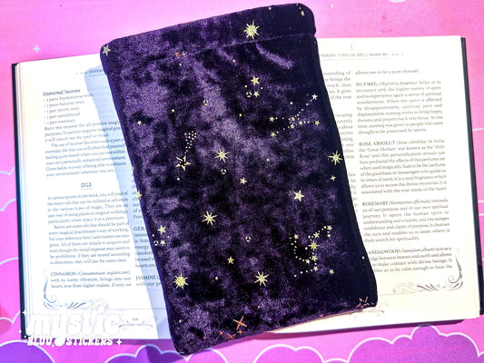 Celestial Velvet Kindle Sleeve – Purple Starry Moons E-Reader Pouch