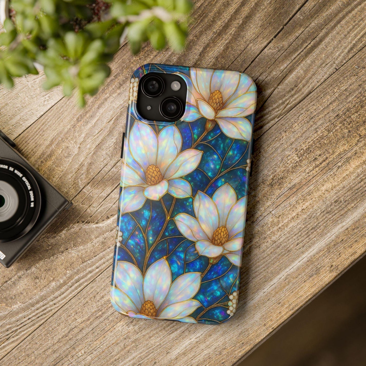 Magnolia Phone Case, 2D Stained Glass Floral iPhone Cover
