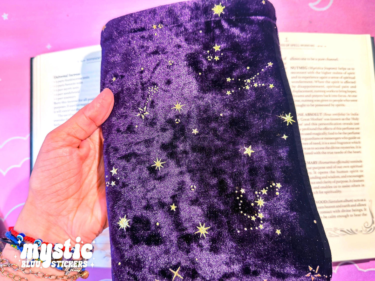 Celestial Velvet Kindle Sleeve – Purple Starry Moons E-Reader Pouch