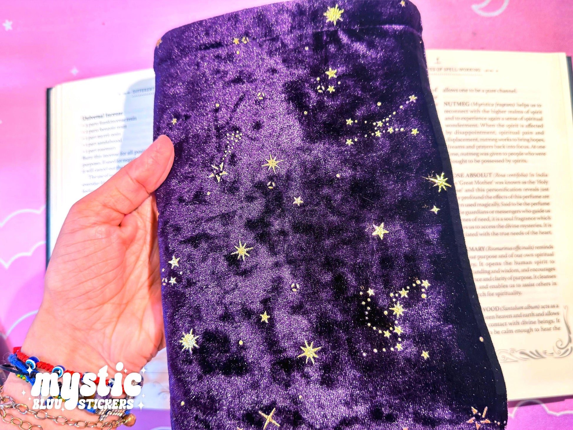 Celestial Velvet Kindle Sleeve – Purple Starry Moons E-Reader Pouch