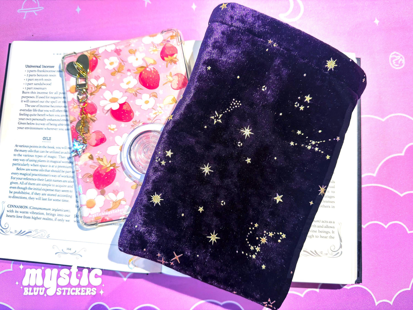 Celestial Velvet Kindle Sleeve – Purple Starry Moons E-Reader Pouch