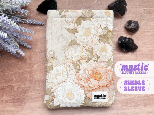 Quilted Kindle Sleeve – Peony Floral Padded E-Reader & iPad Mini Case