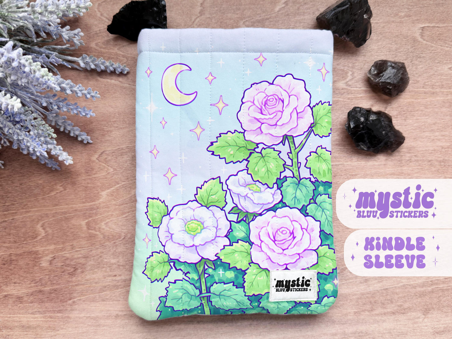 Quilted Kindle Sleeve – Moon Floral Padded E-Reader & iPad Mini Case