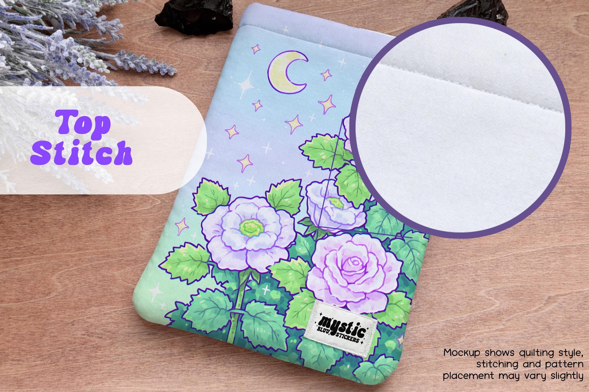 Quilted Kindle Sleeve – Moon Floral Padded E-Reader & iPad Mini Case