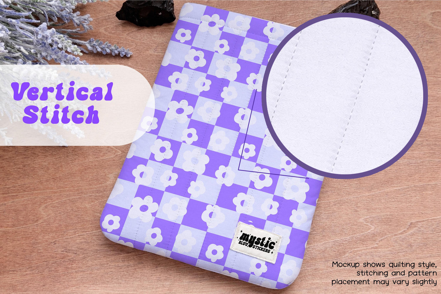 Purple Checkered Kindle Sleeve - Daisy Floral Padded E-Reader & iPad Mini Case