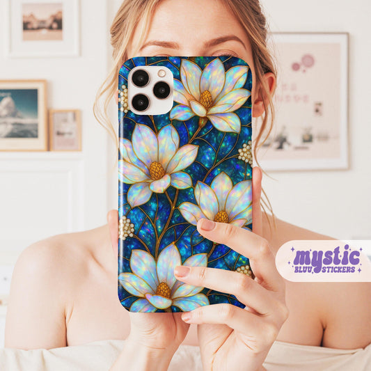 Magnolia Phone Case, 2D Stained Glass Floral iPhone Cover
