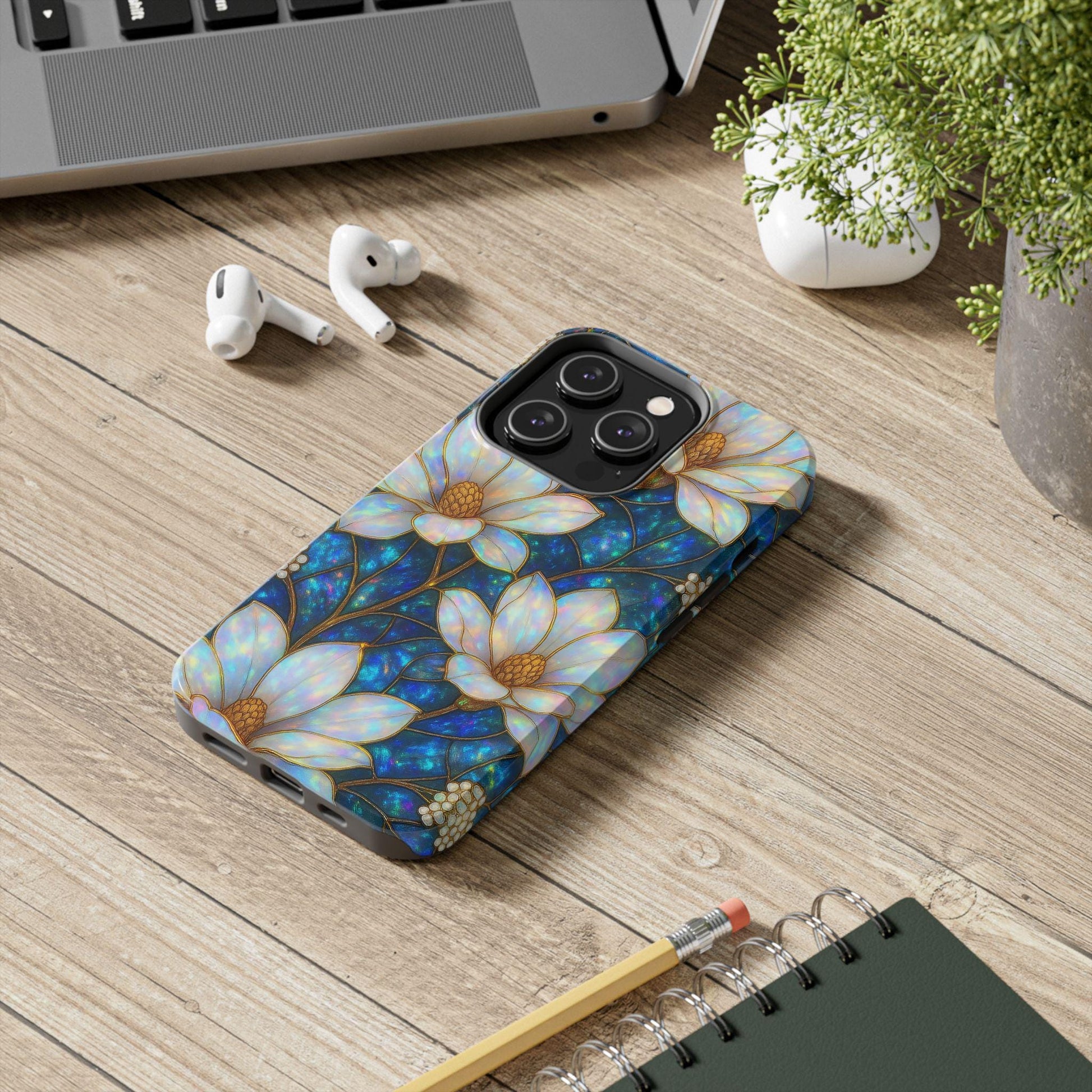 Magnolia Phone Case, 2D Stained Glass Floral iPhone Cover