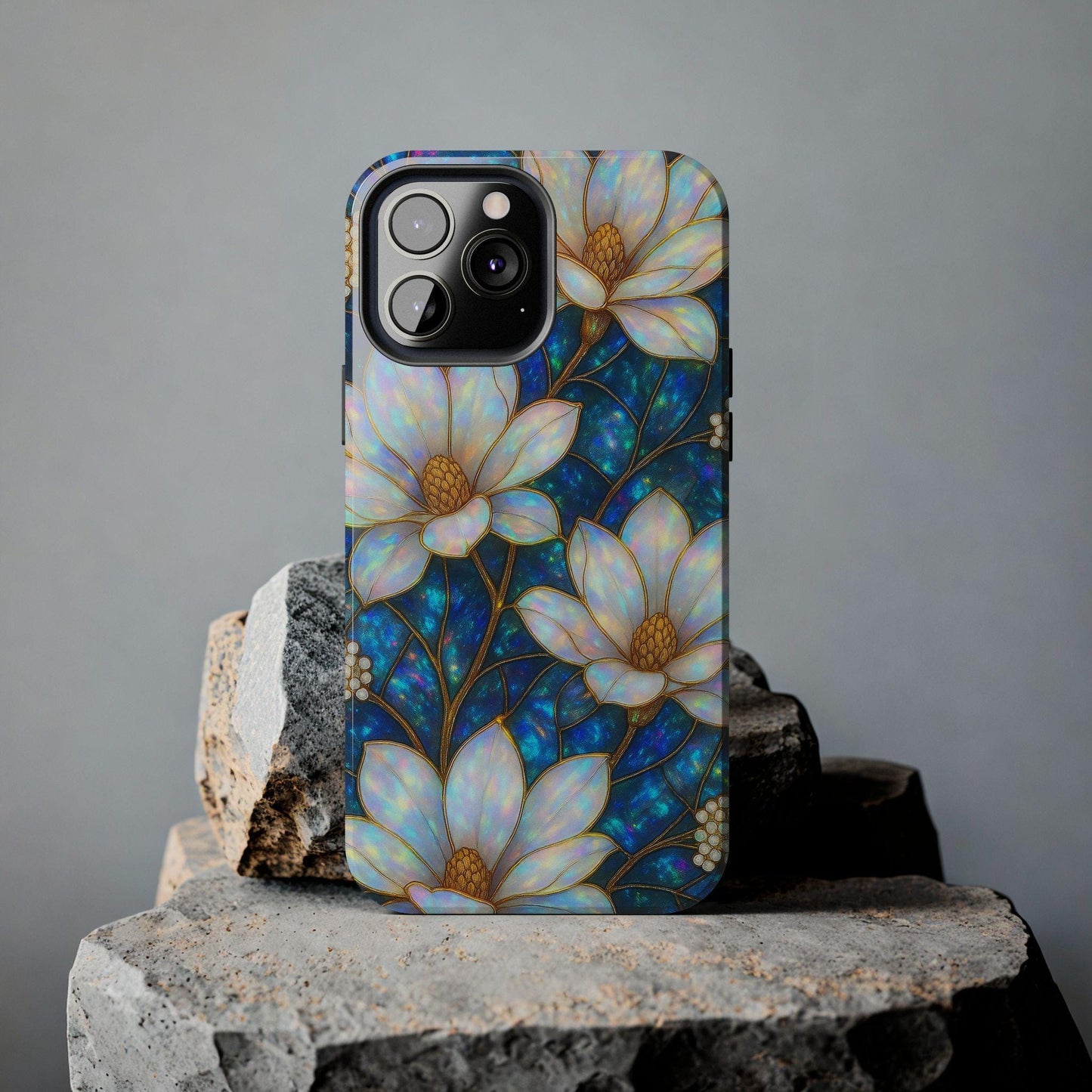 Magnolia Phone Case, 2D Stained Glass Floral iPhone Cover