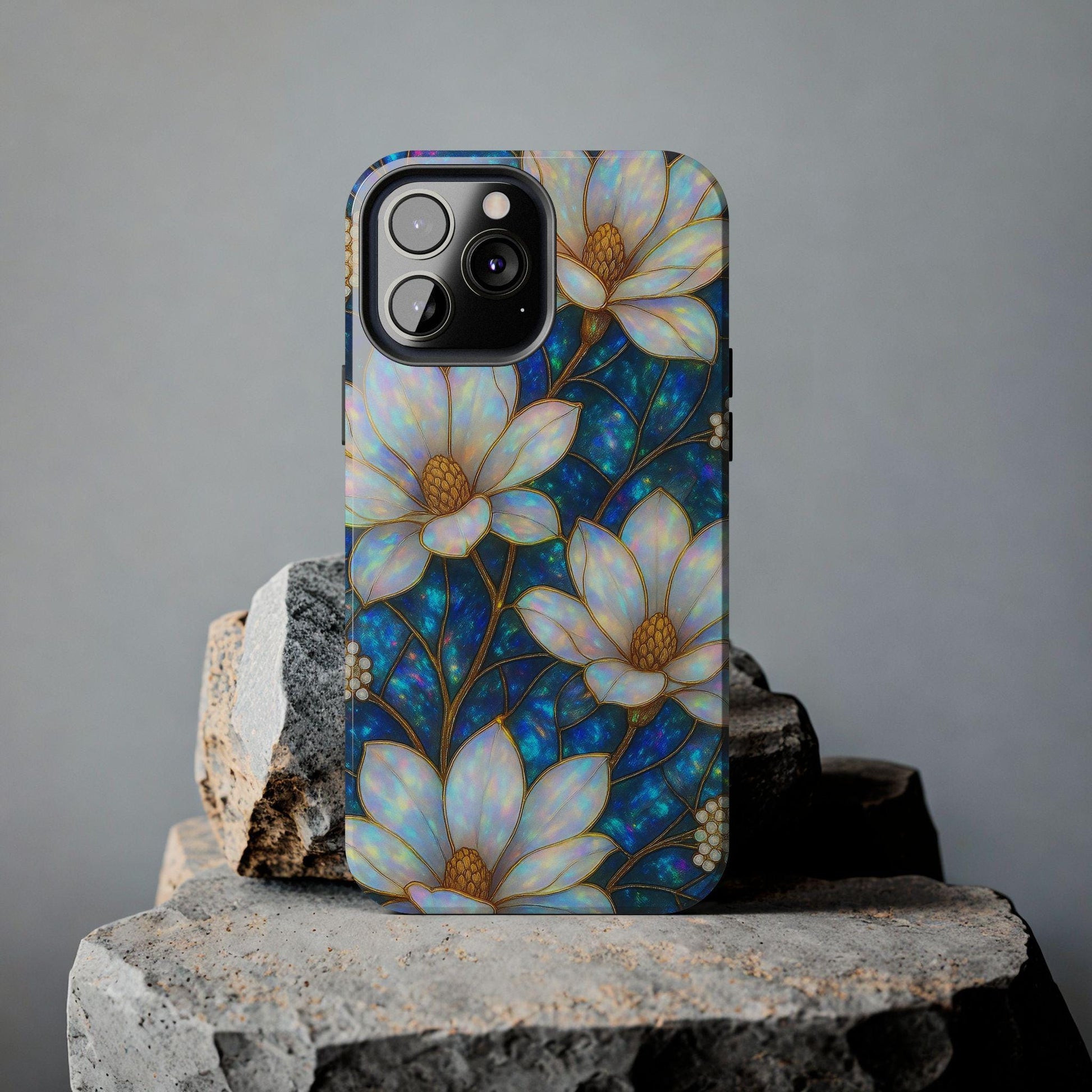 Magnolia Phone Case, 2D Stained Glass Floral iPhone Cover