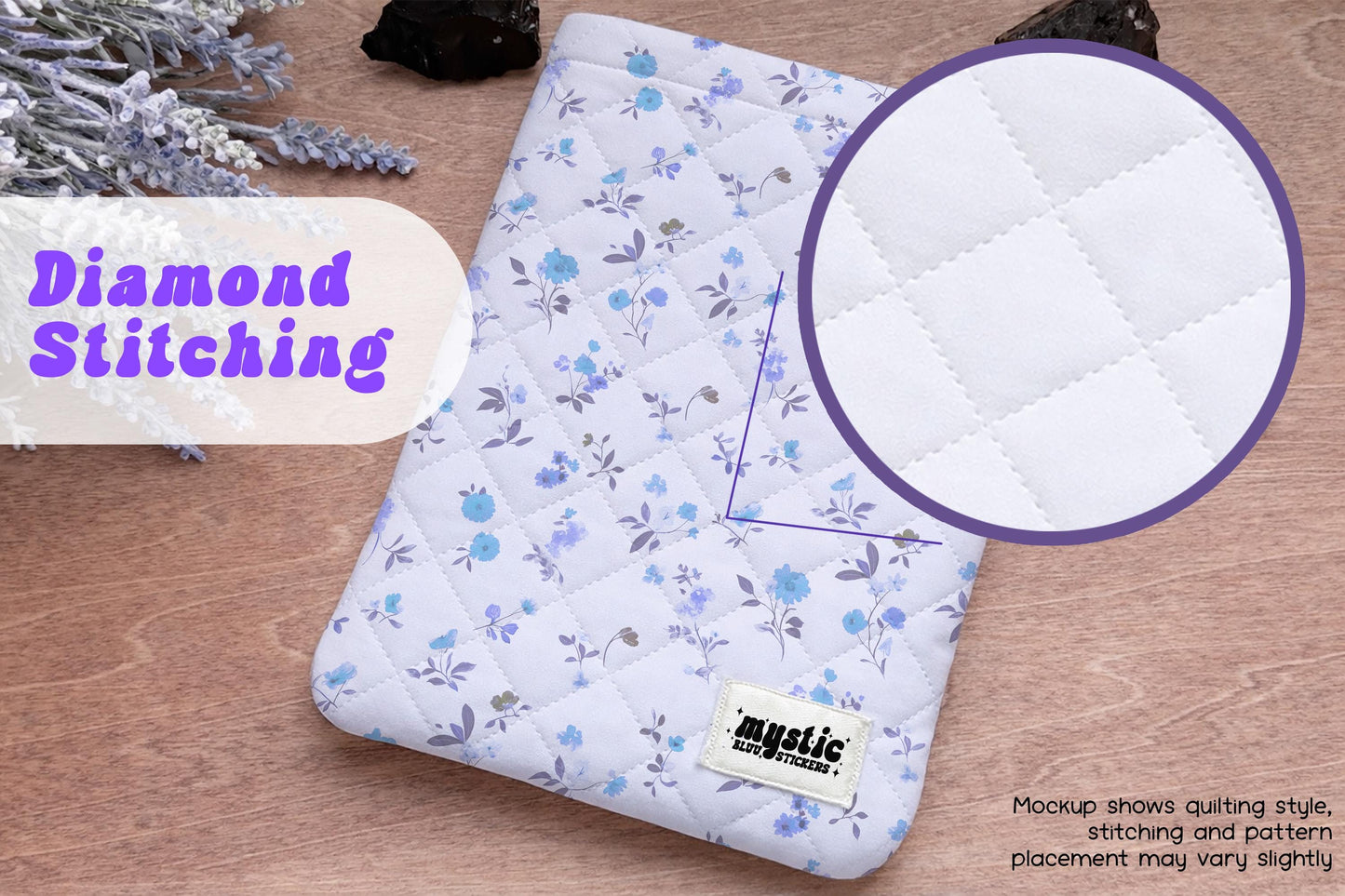 Quilted Kindle Sleeve For Book Lover, Blue Flowers Protective Ereader Case