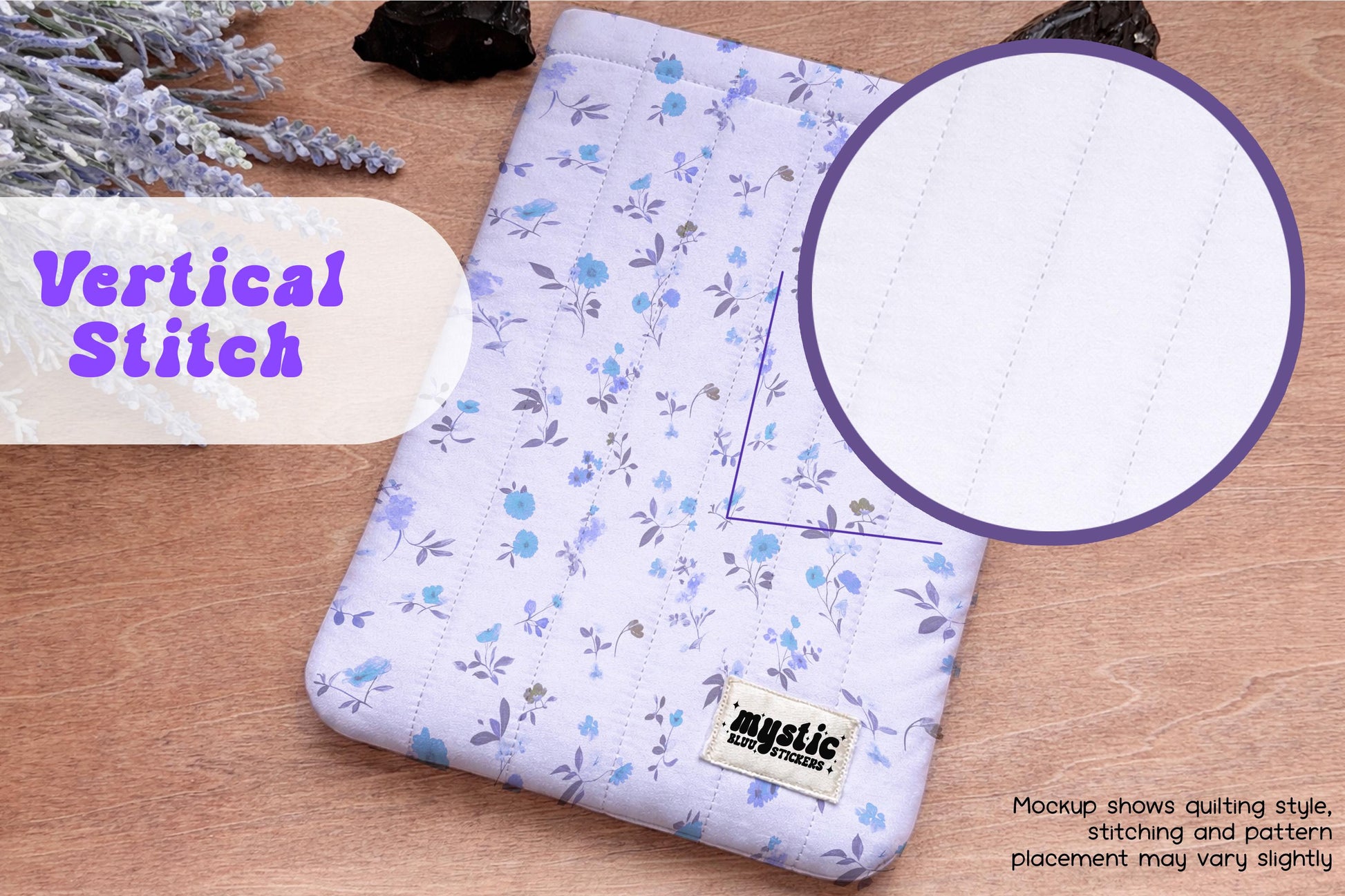 Quilted Kindle Sleeve For Book Lover, Blue Flowers Protective Ereader Case