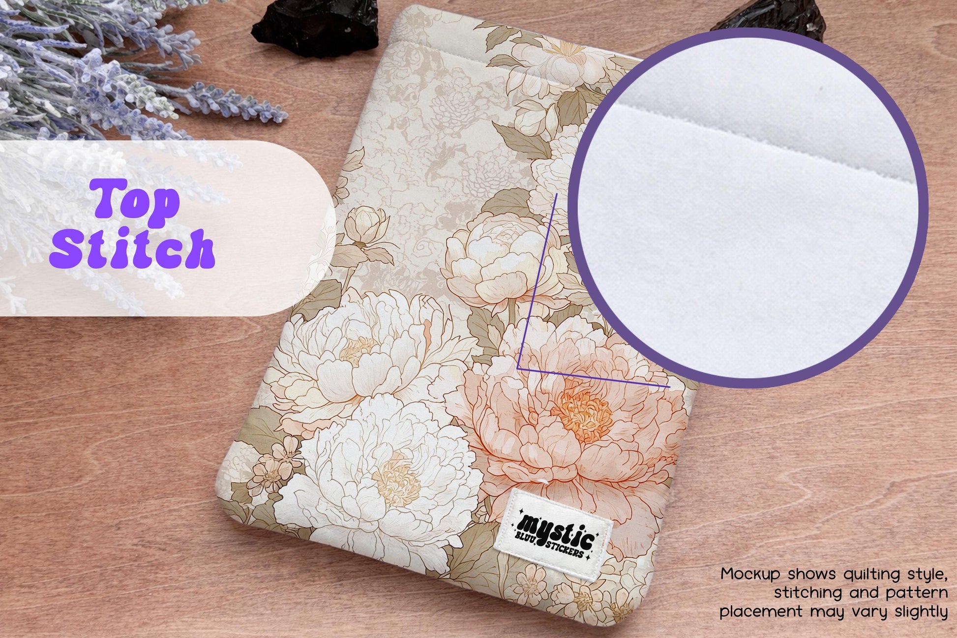 Quilted Kindle Sleeve – Peony Floral Padded E-Reader & iPad Mini Case