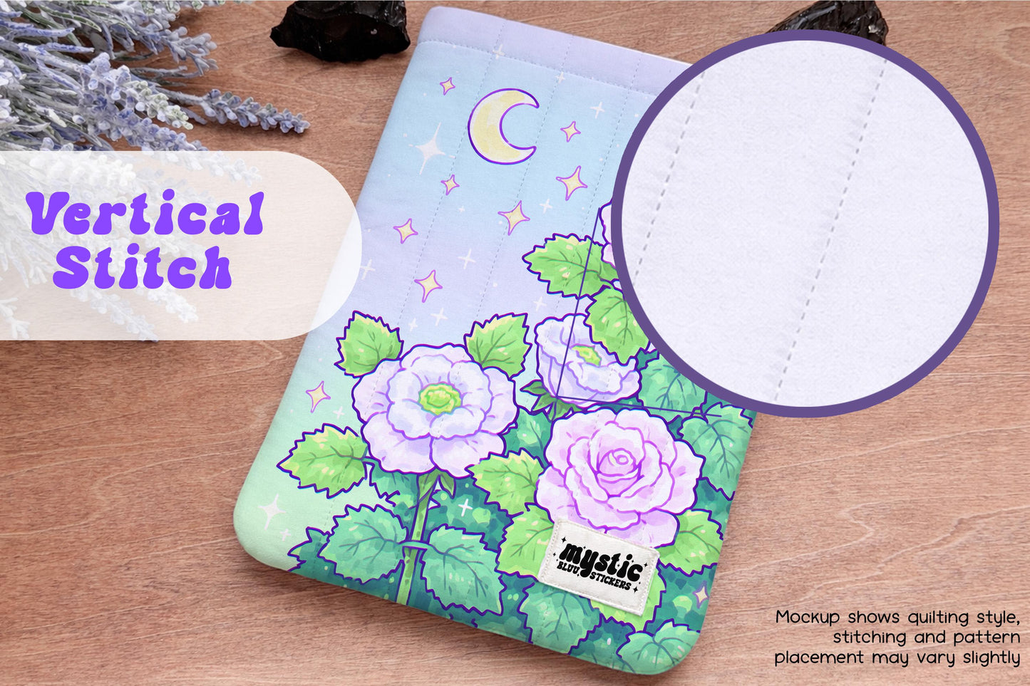 Quilted Kindle Sleeve – Moon Floral Padded E-Reader & iPad Mini Case