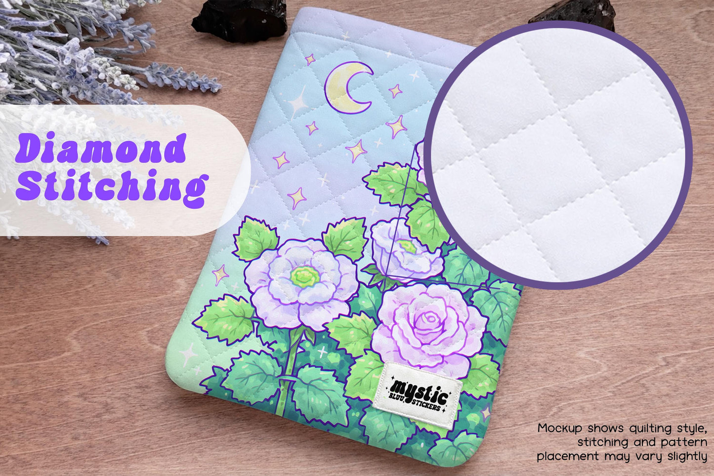 Quilted Kindle Sleeve – Moon Floral Padded E-Reader & iPad Mini Case