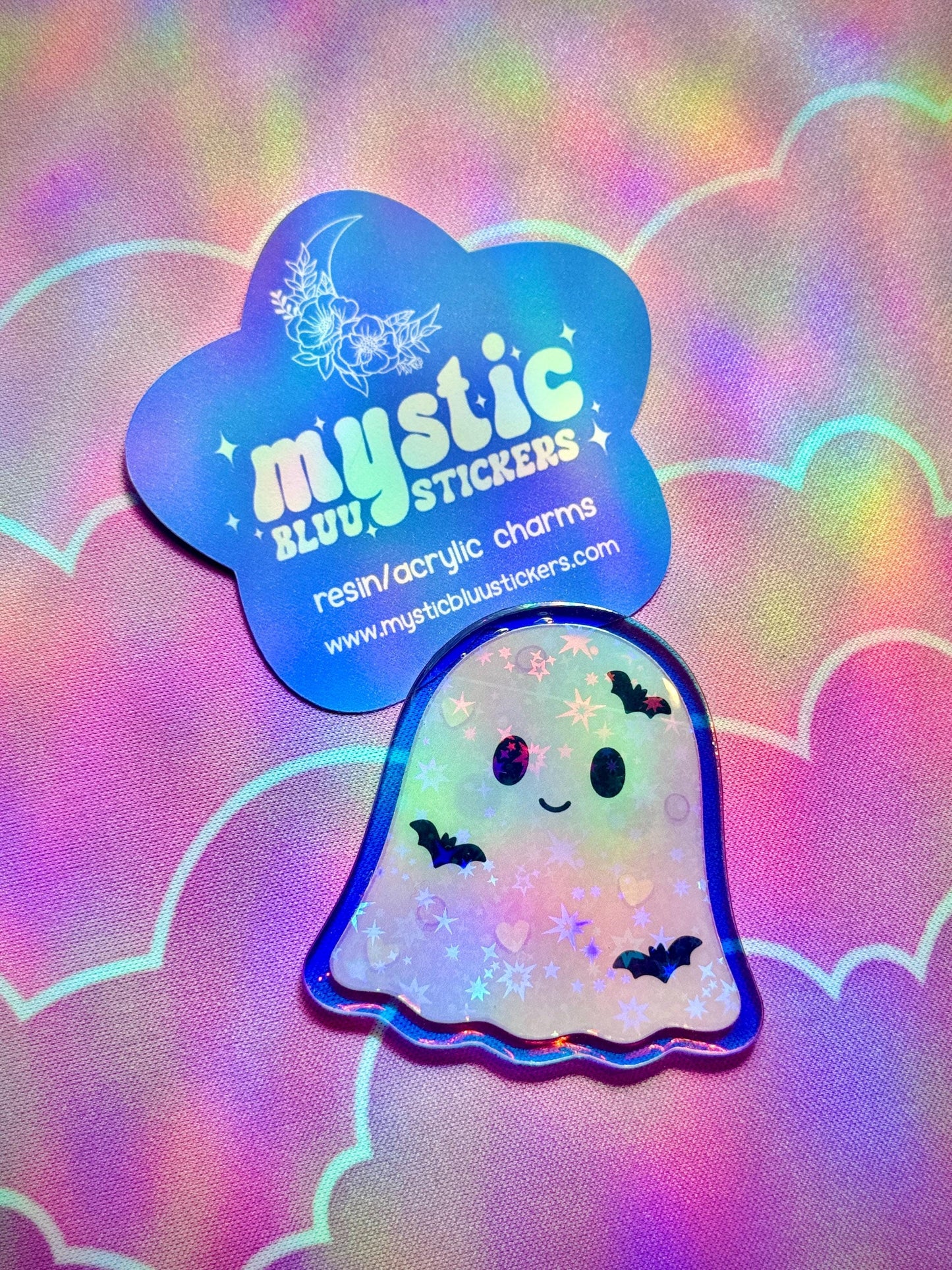 Ghost Bats Acrylic Flat Back Cabochon: Spooky DIY Craft Supply