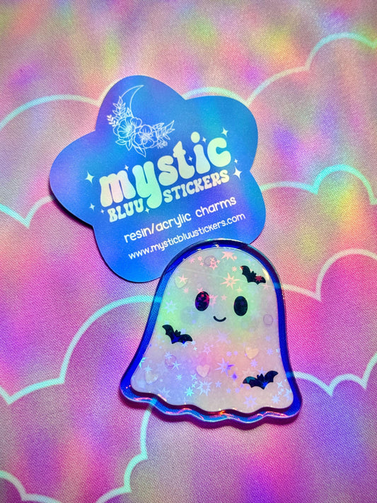 Ghost Bats Acrylic Flat Back Cabochon: Spooky DIY Craft Supply